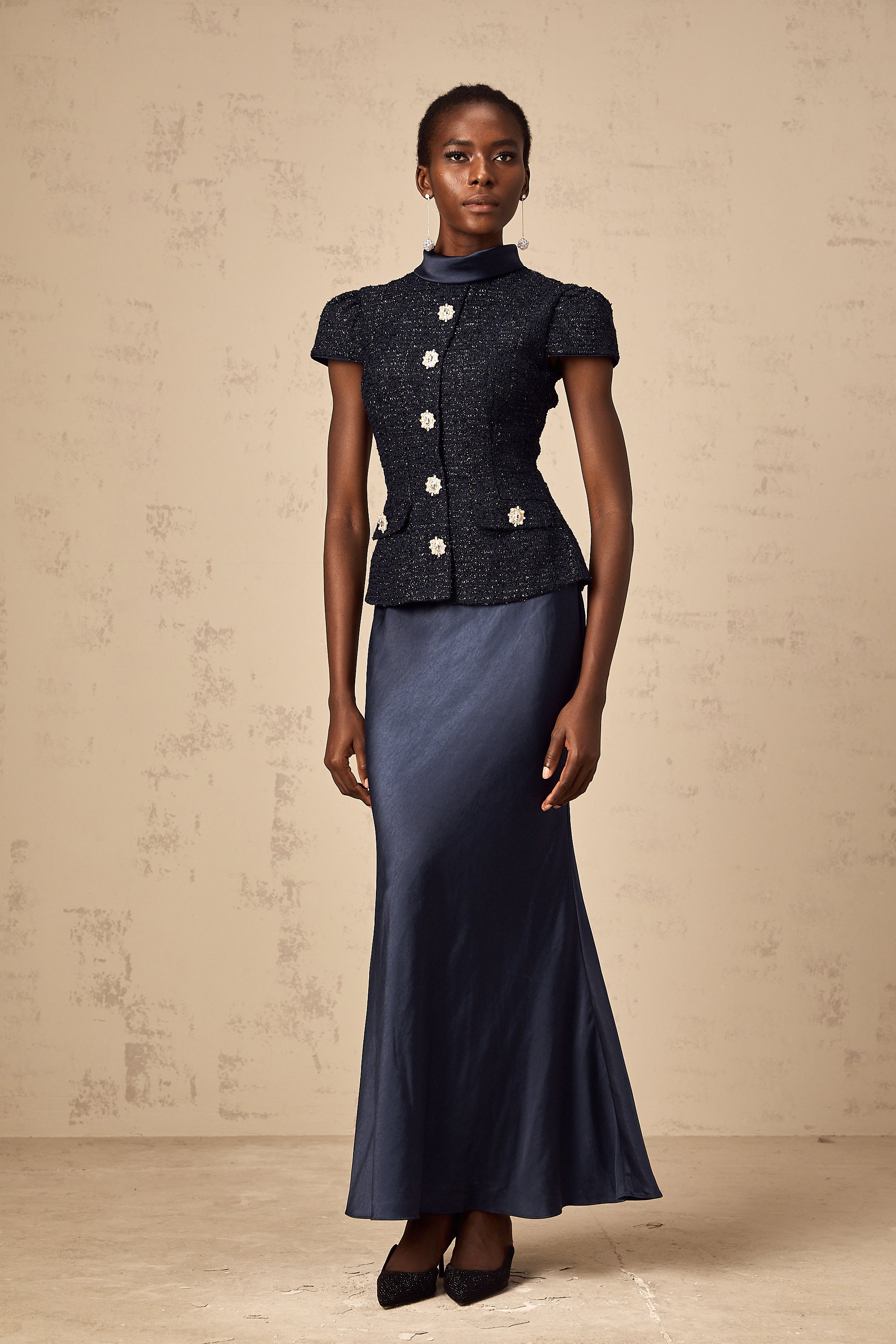 Josette blue peplum-waist panelled maxi dress (Final Sale-US Only)