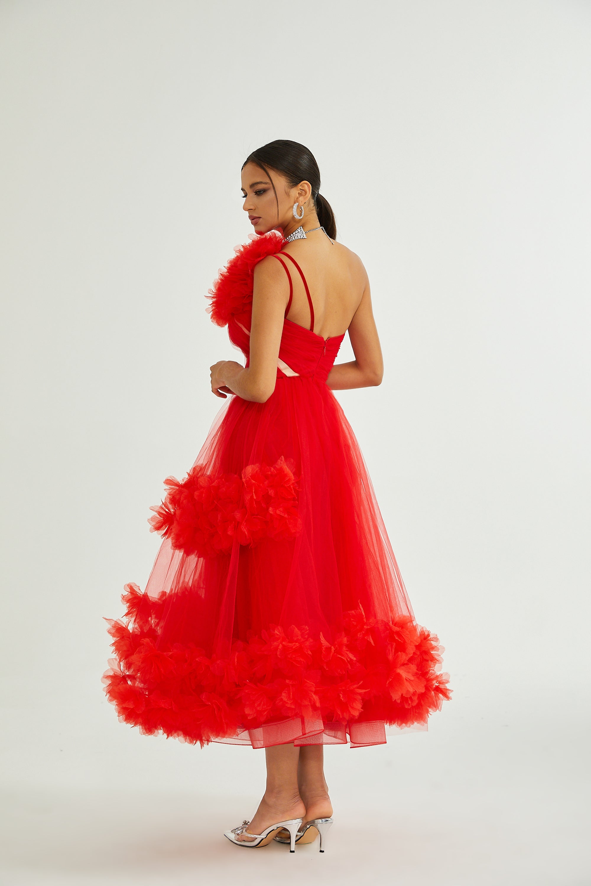 Victoire tulle-panelled midi dress