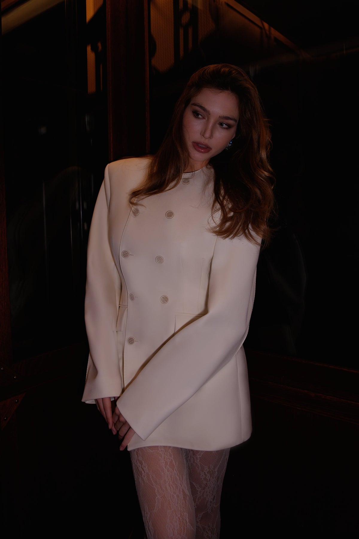 saffron white double-breasted blazer dress