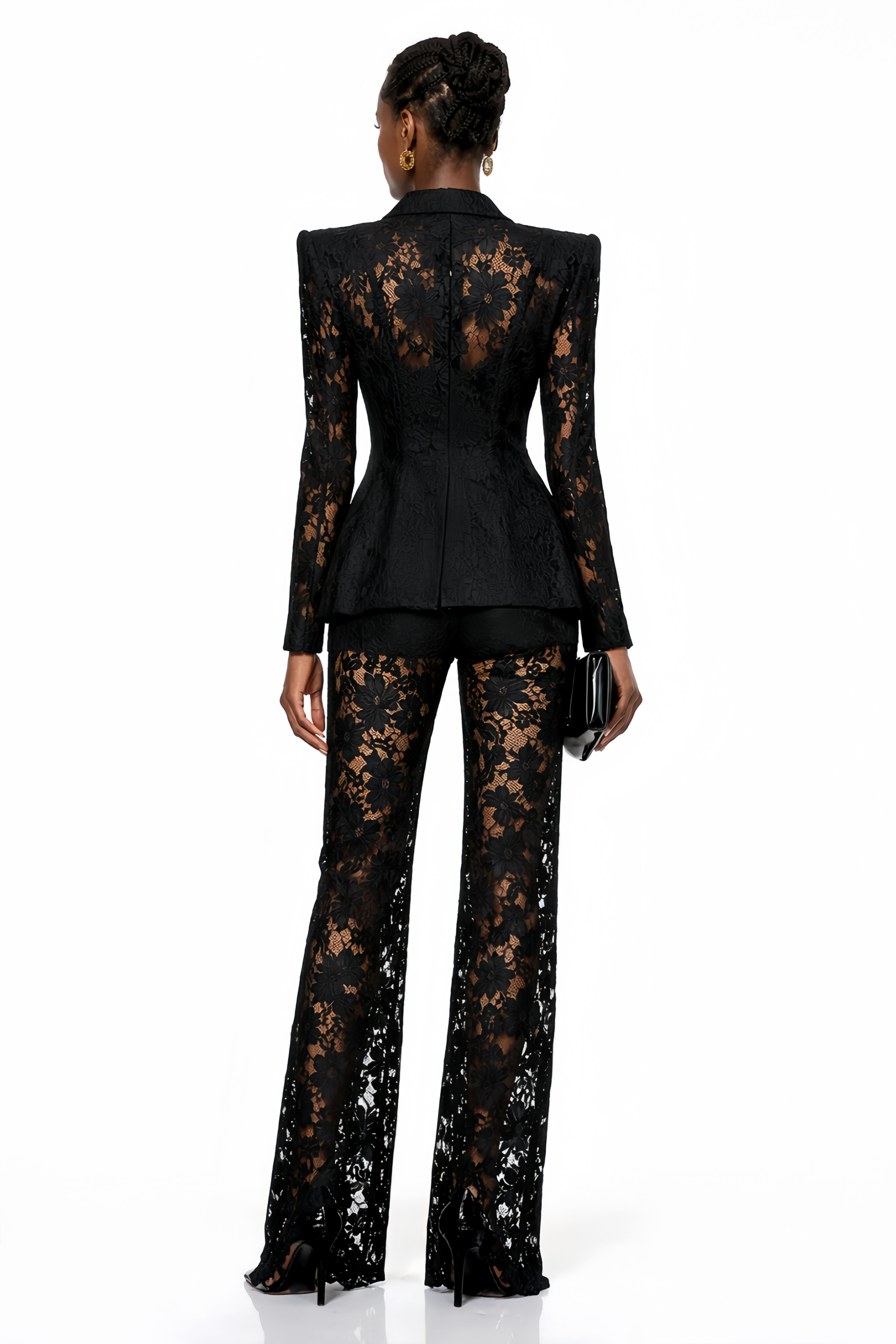 Zoé Black Sheer Lace Blazer & Trousers Matching Set