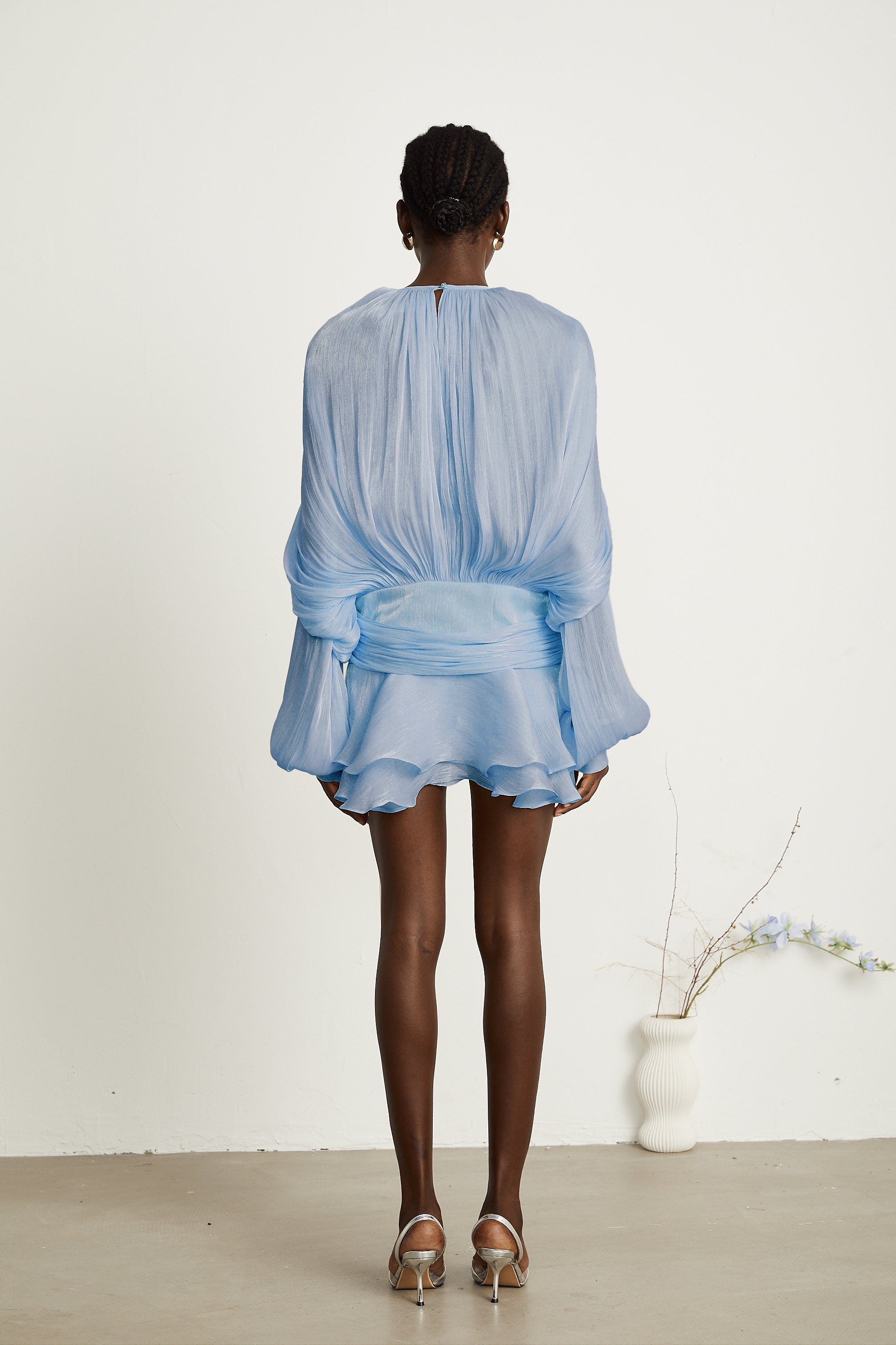Eugénie fully-pleated ruffled mini dress in Blue