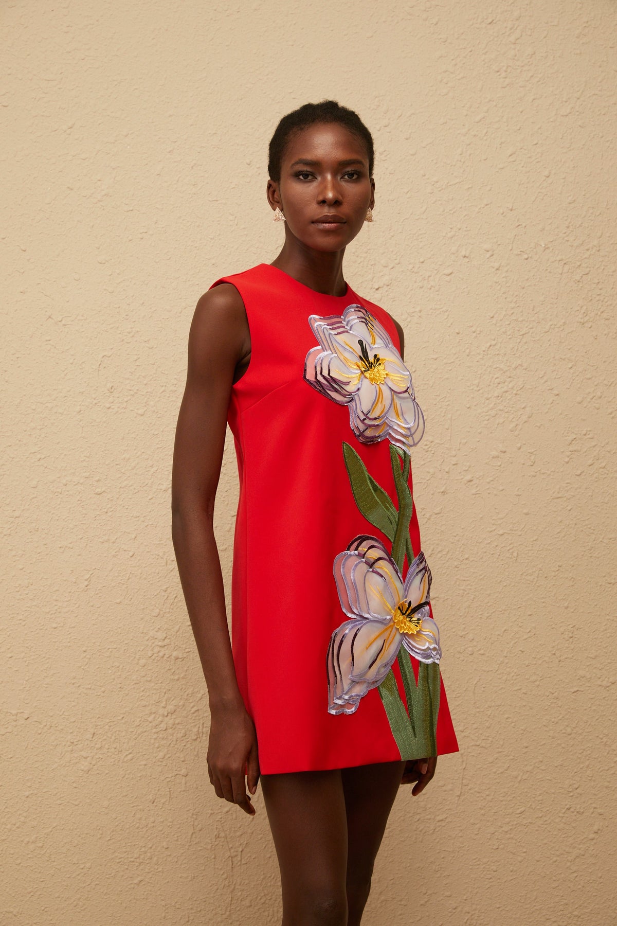 Irène Red Sequin Floral Embroidered Mini Dress