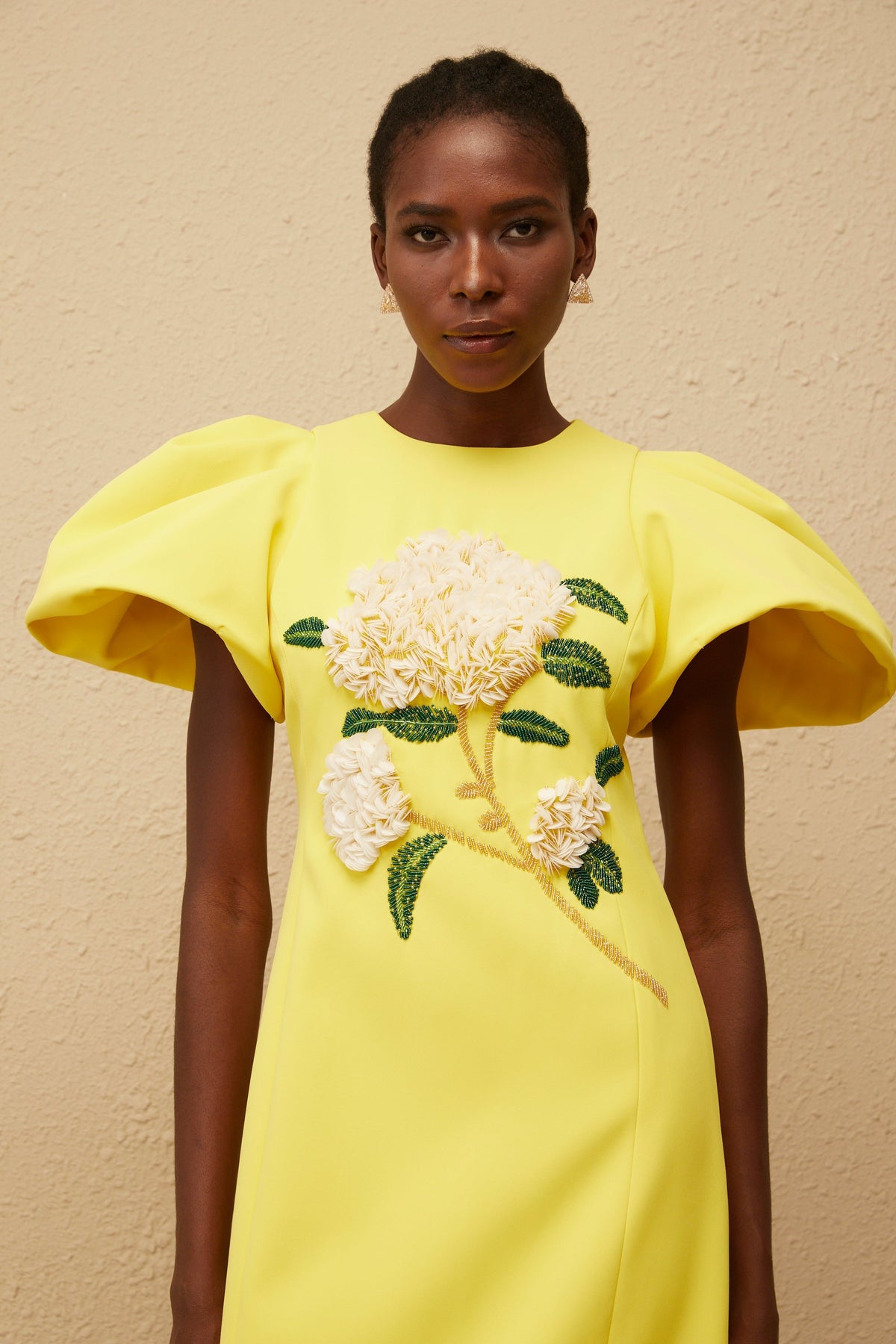 Yrjö Yellow Floral Embroidered Midi Dress