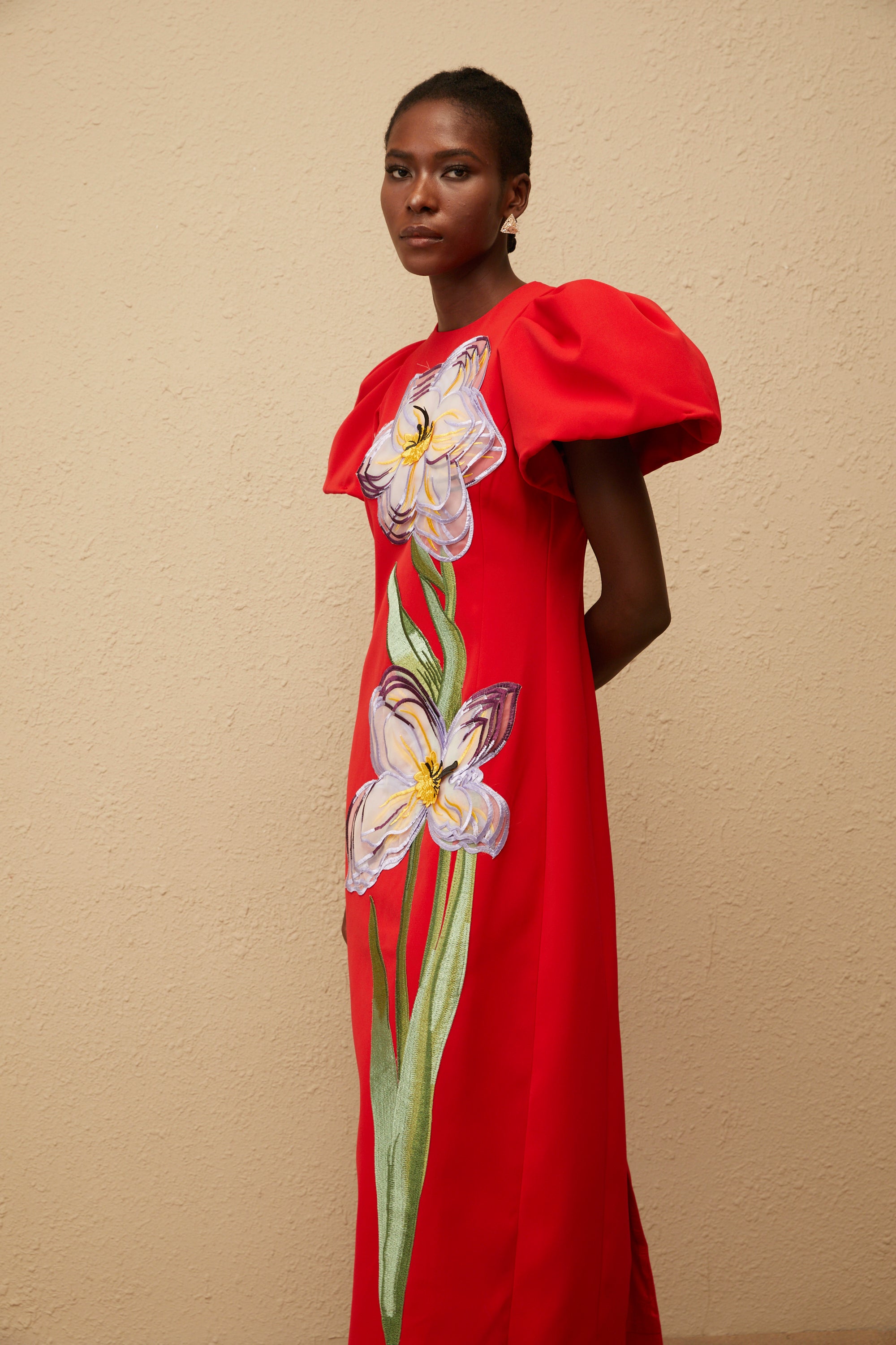 Irène Red Sequined Floral Embroidered Midi Dress (Final Sale-US Only)