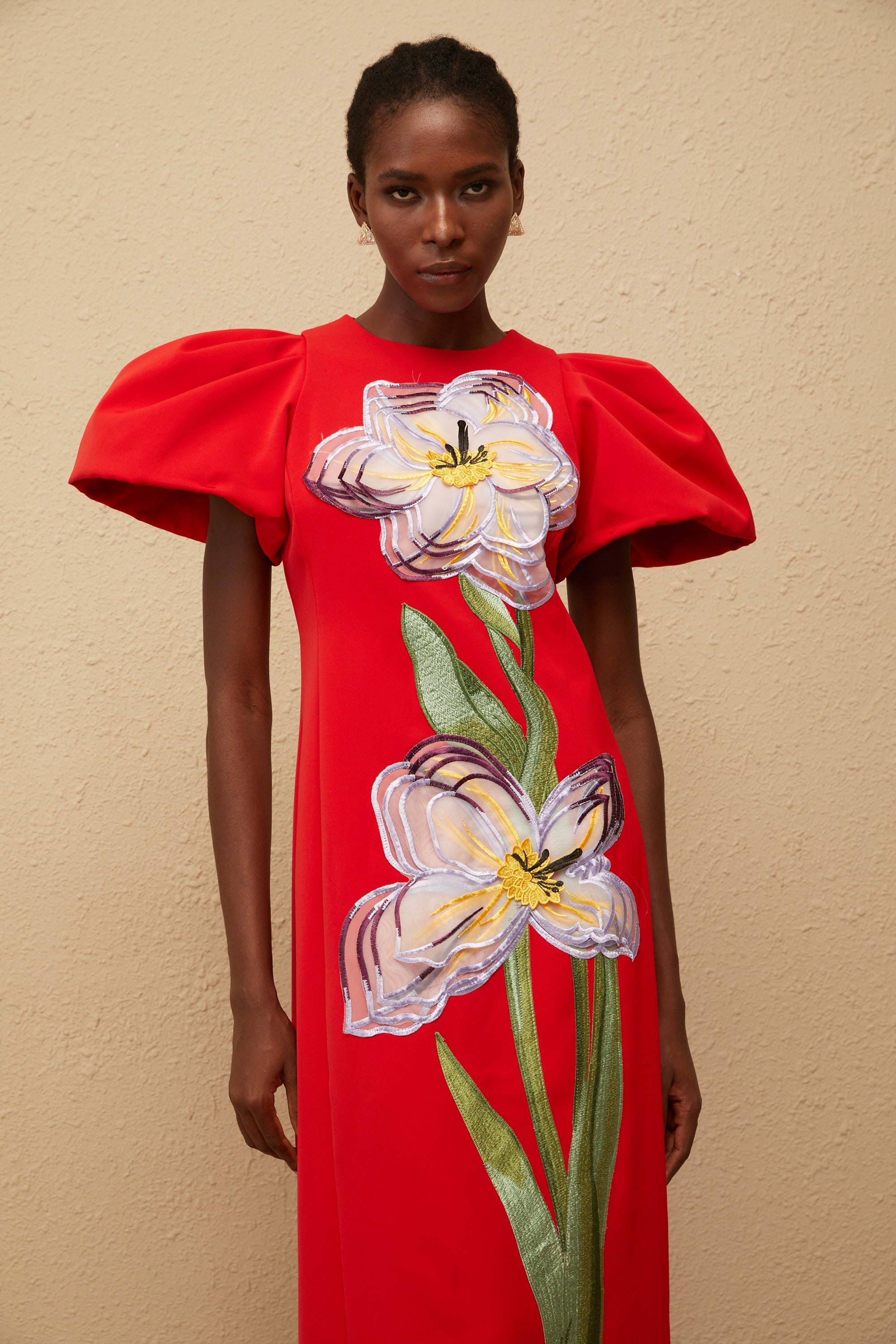 Irène Red Sequined Floral Embroidered Midi Dress (Final Sale-US Only)