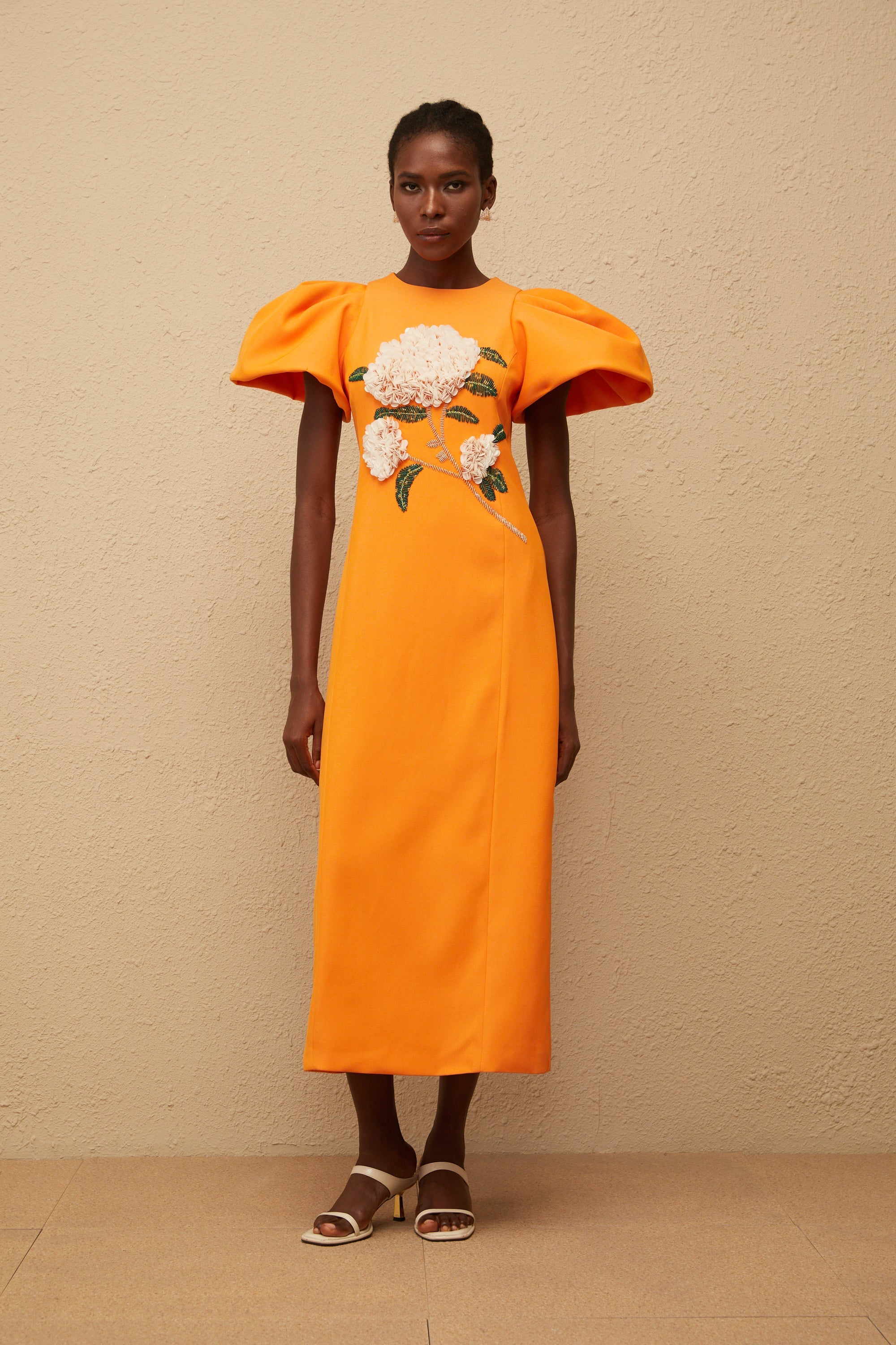 Yrjö Orange Floral Embroidered Midi Dress (Final Sale-US Only)