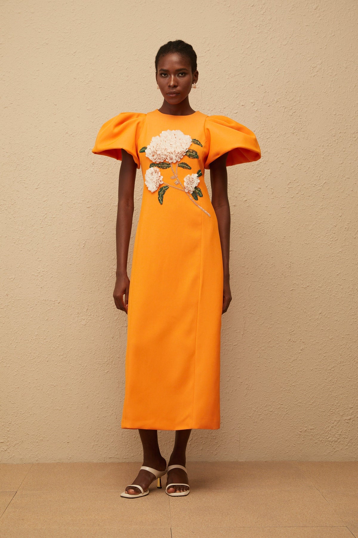 Yrjö Orange Floral Embroidered Midi Dress (Final Sale)