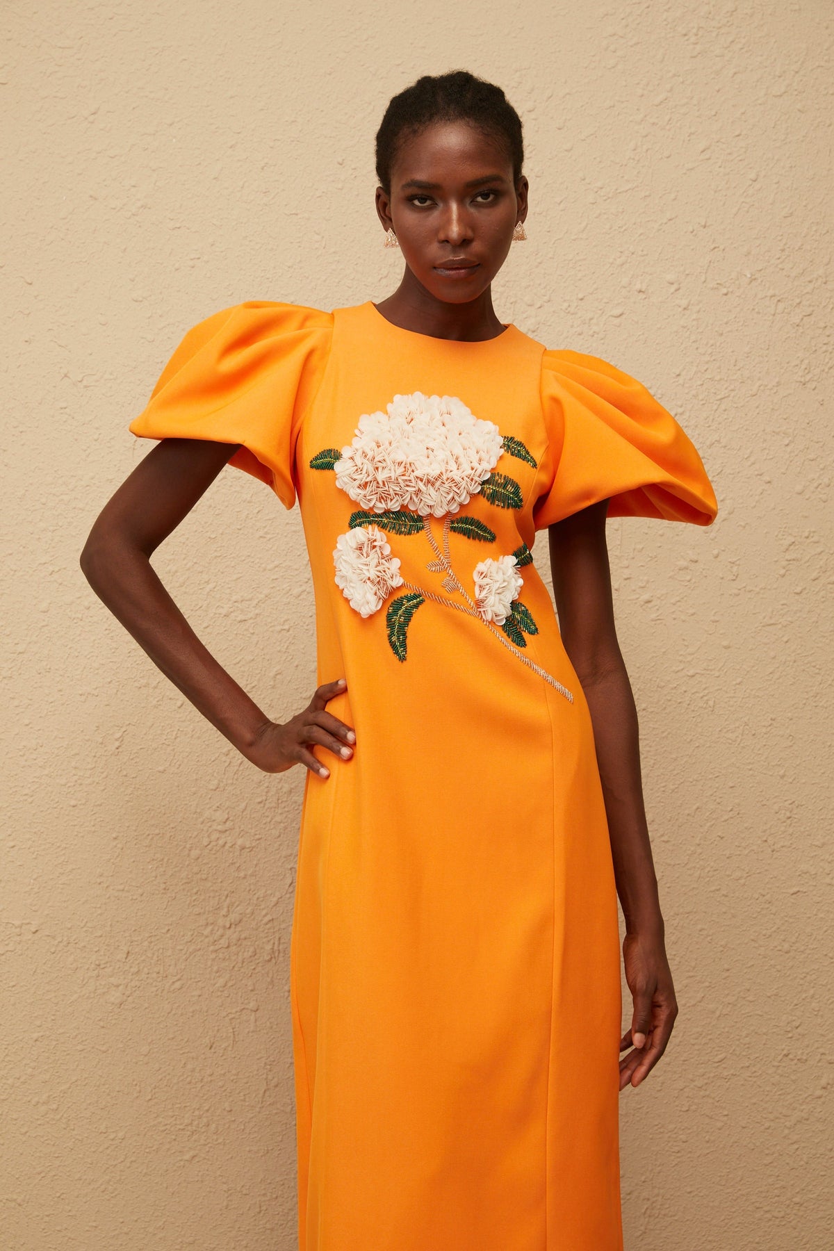 Yrjö Orange Floral Embroidered Midi Dress (Final Sale)