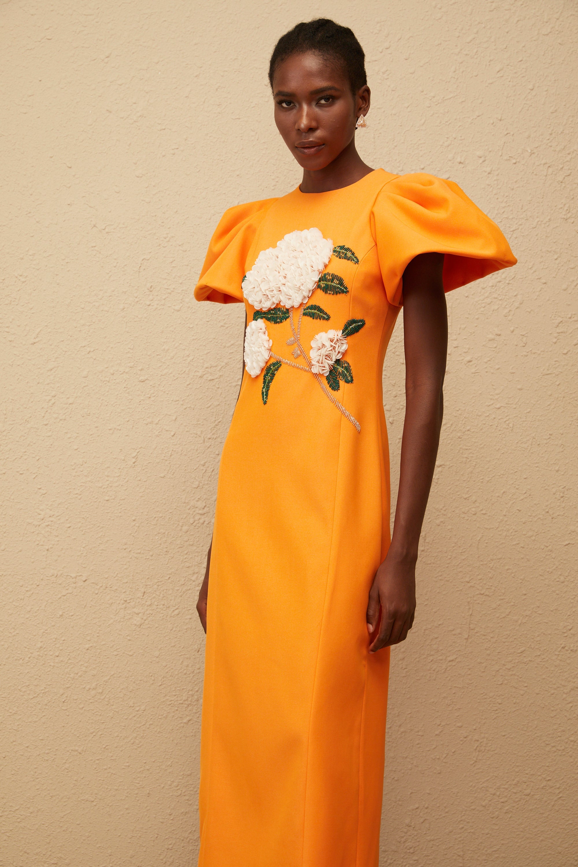 Yrjö Orange Floral Embroidered Midi Dress (Final Sale-US Only)