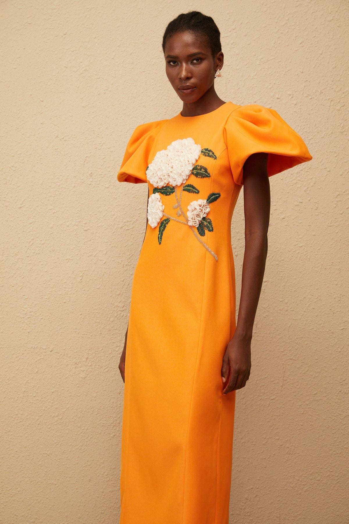 Yrjö Orange Floral Embroidered Midi Dress (Final Sale-US Only)