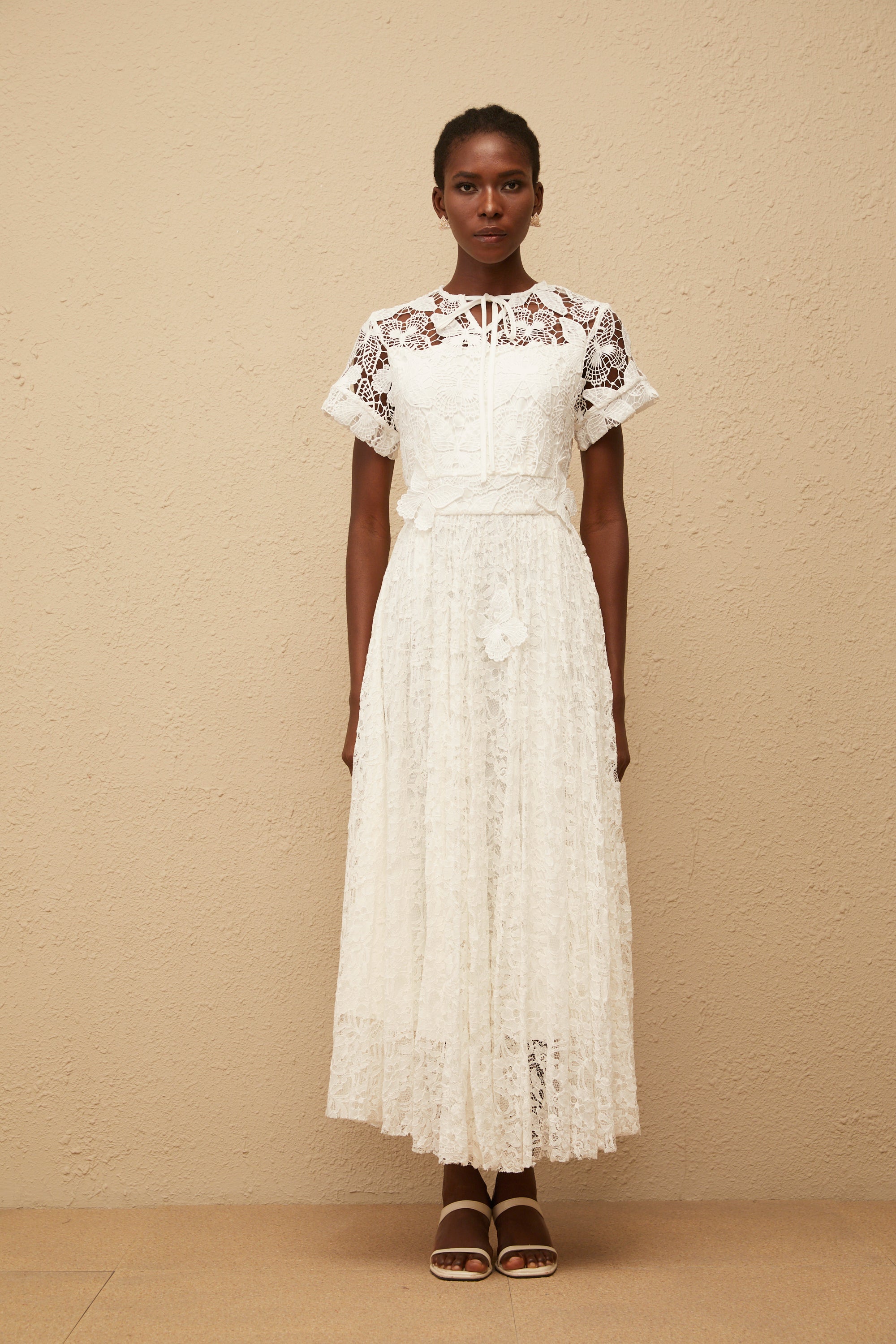 Victoire White Butterfly Appliqué Lace Maxi Dress