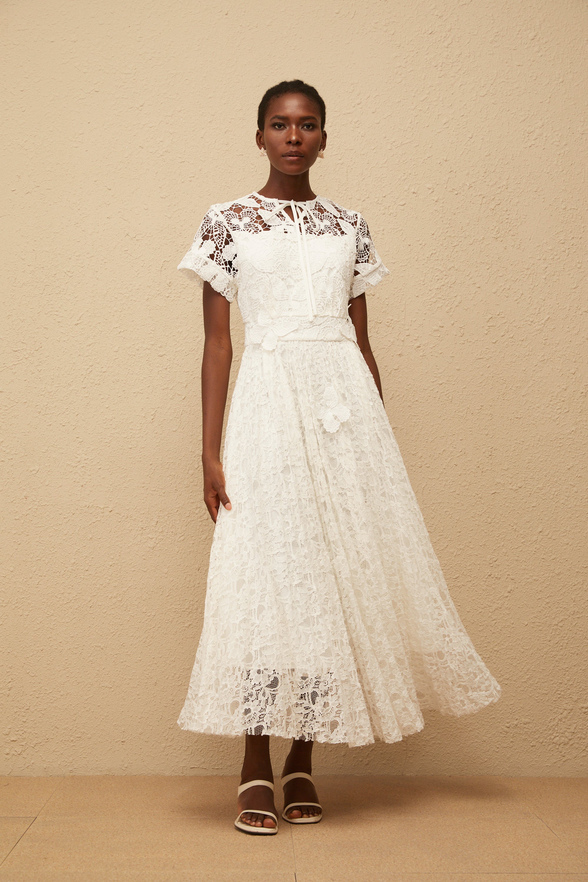 Victoire White Butterfly Appliqué Lace Maxi Dress