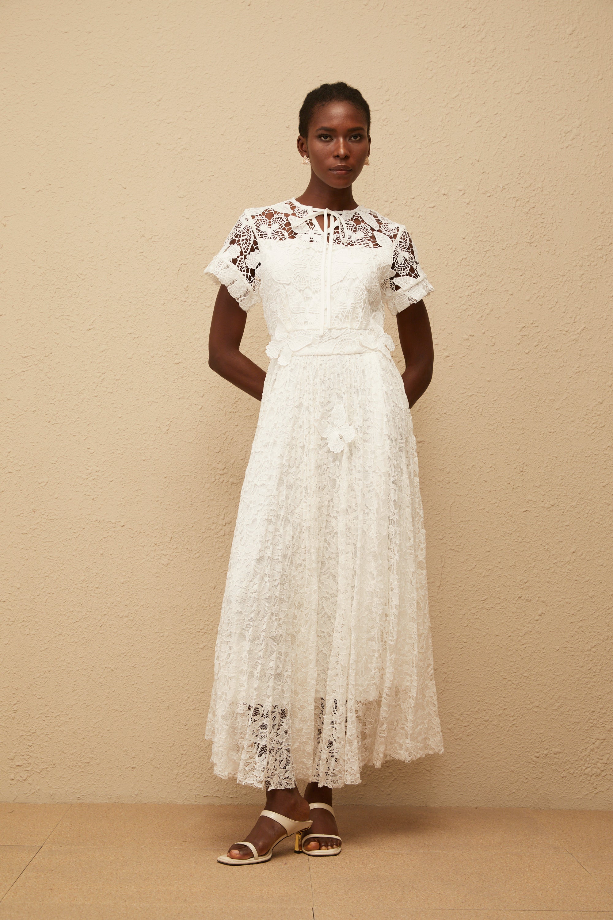 Victoire White Butterfly Appliqué Lace Maxi Dress