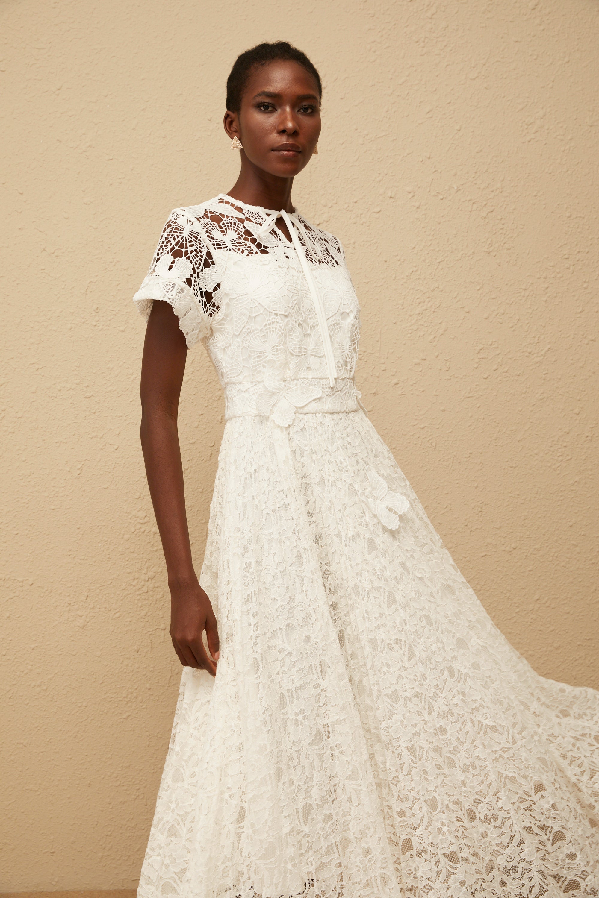 Victoire White Butterfly Appliqué Lace Maxi Dress
