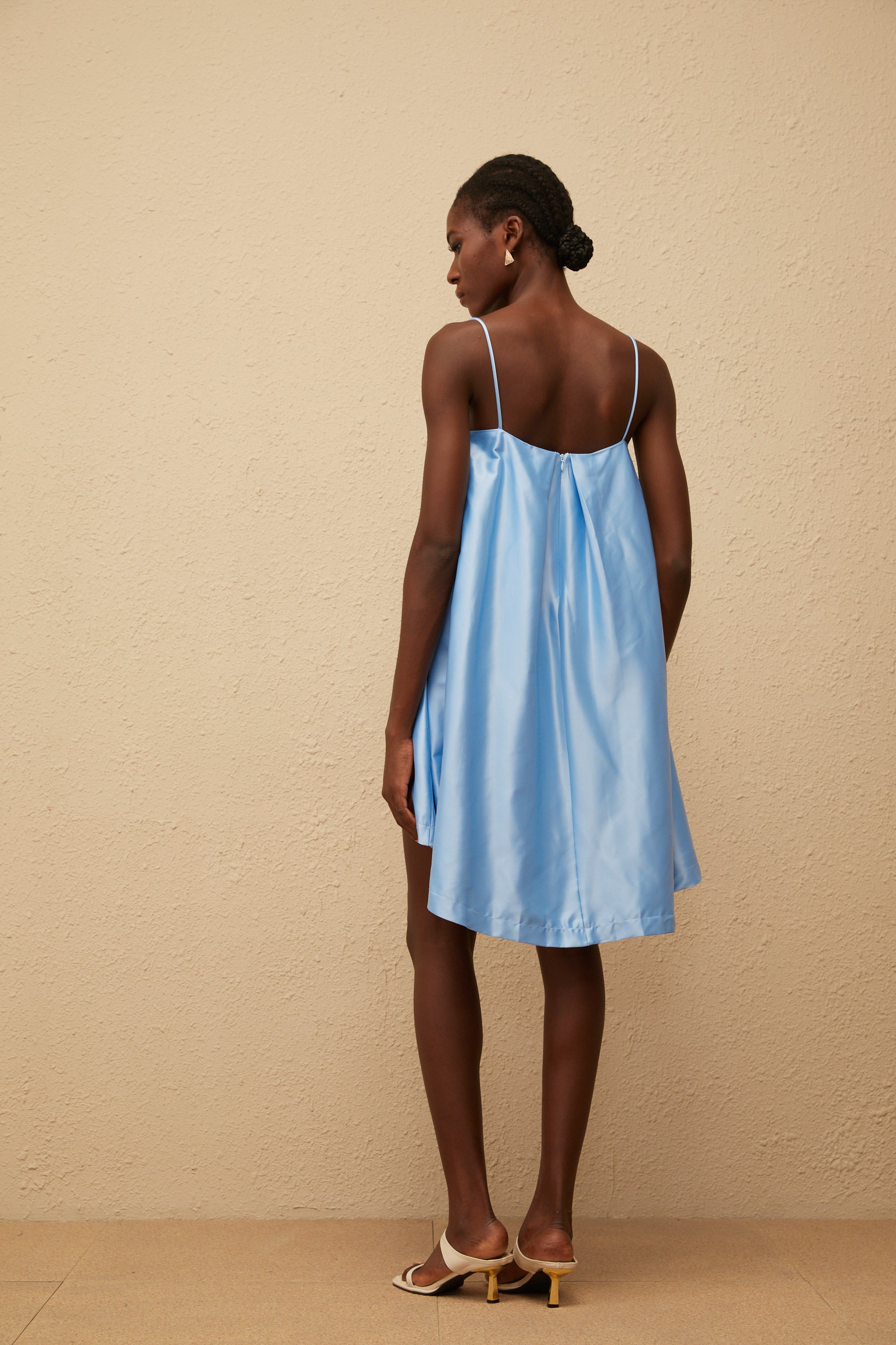 Avril Blue Floral Embroidered Satin Mini Dress (Final Sale-US Only)