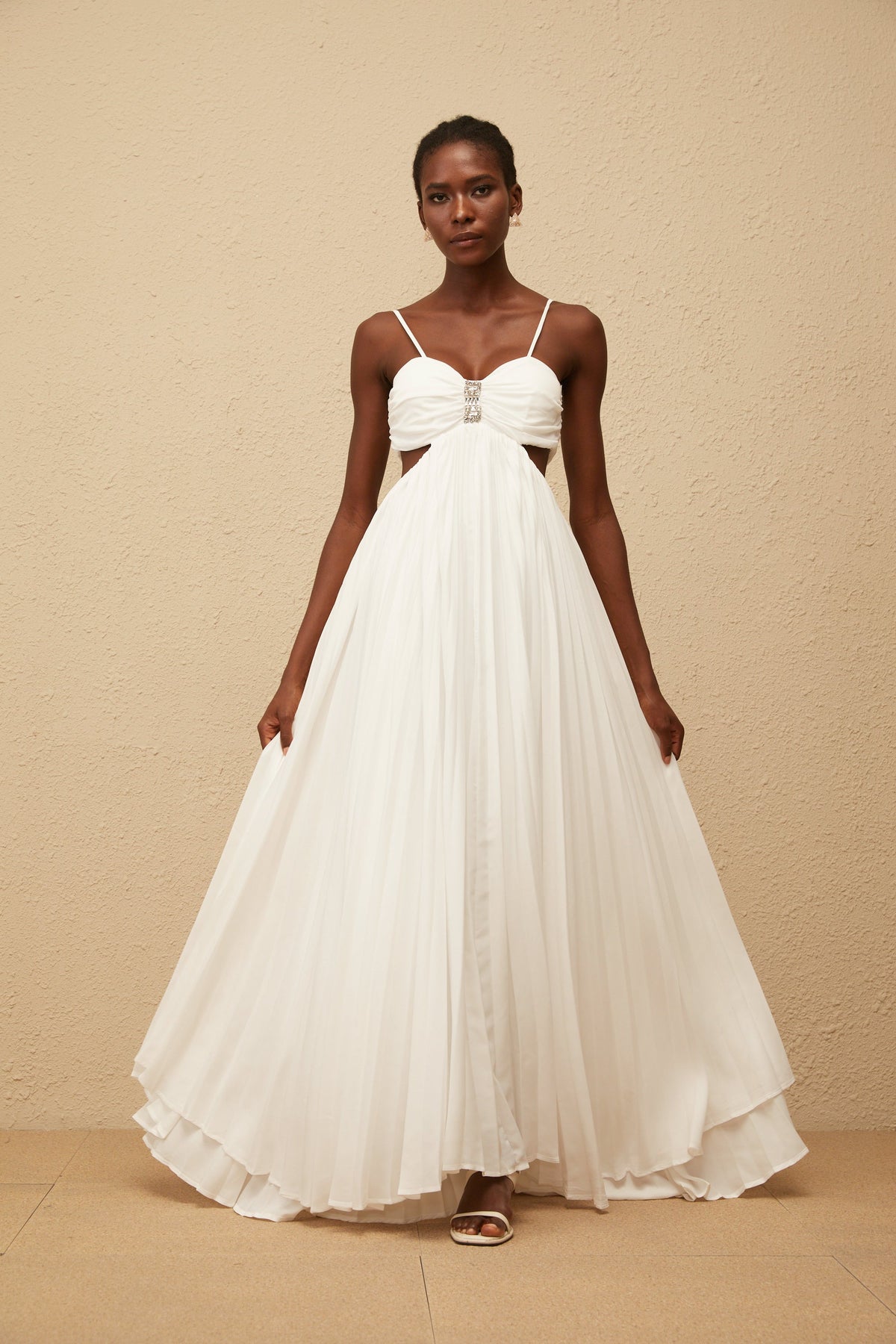 Bérénice White Cut Out Pleated Maxi Dress