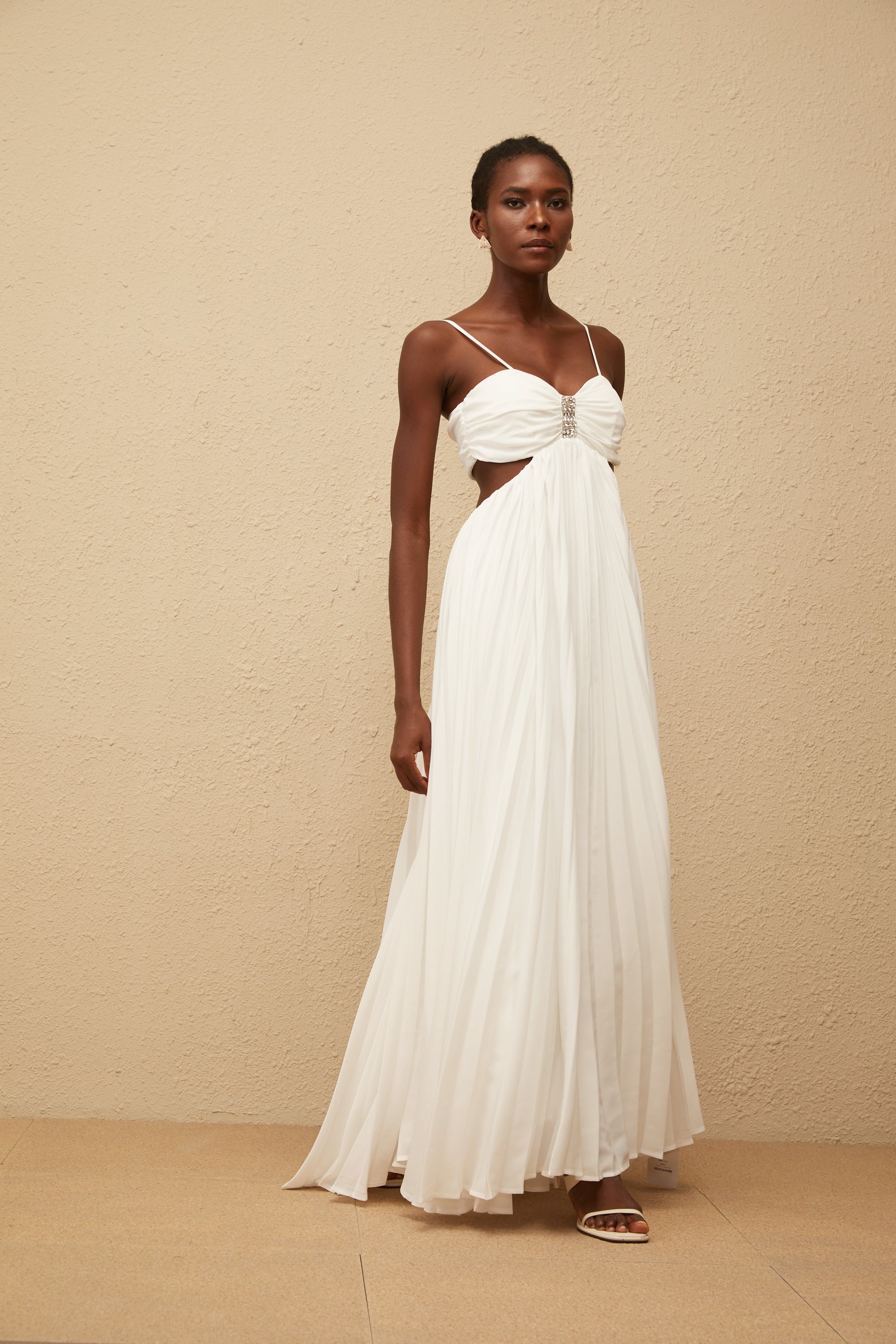 Bérénice White Cut Out Pleated Maxi Dress