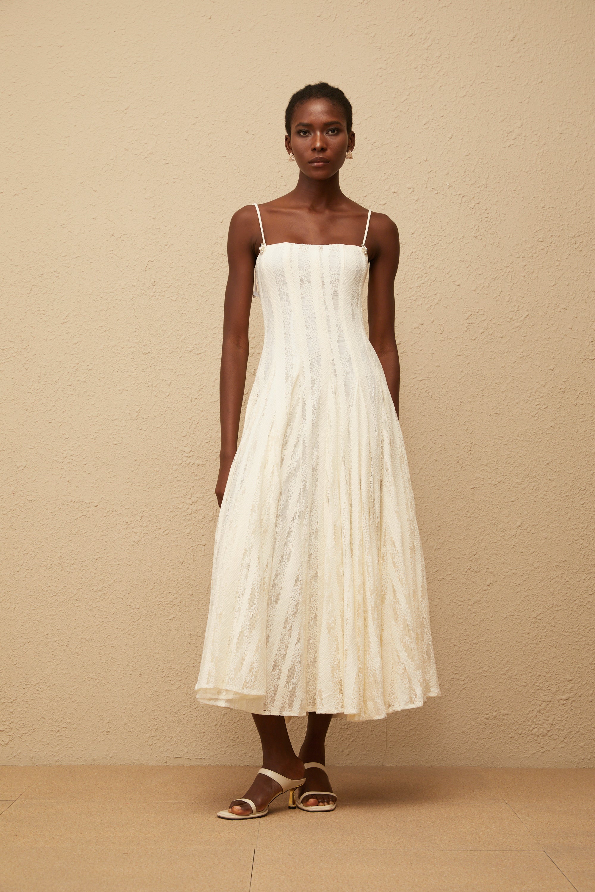 Coralie White Pleated Lace Midi Dress (Final Sale-US Only)