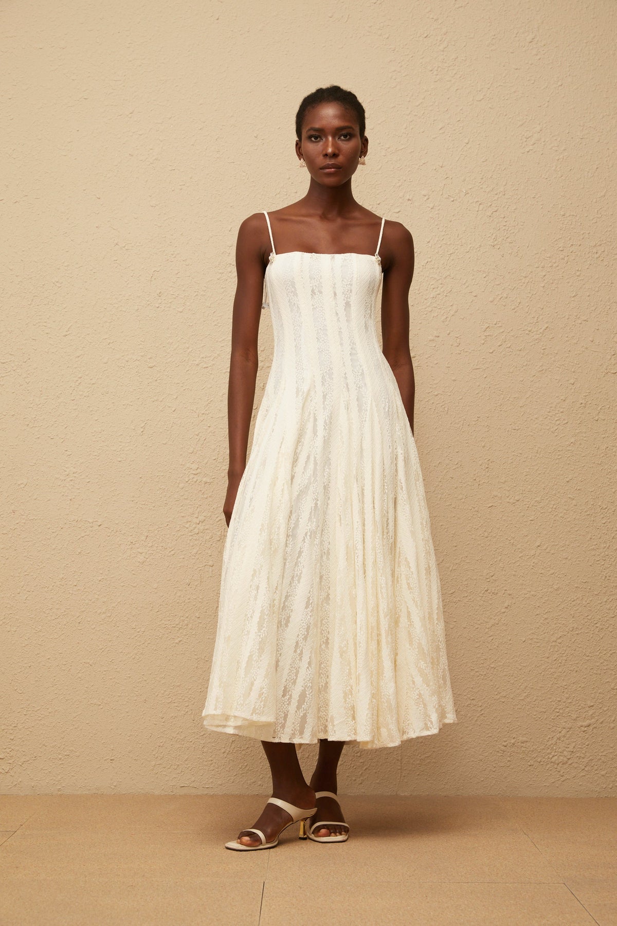 Coralie White Pleated Lace Midi Dress (Final Sale-US Only)