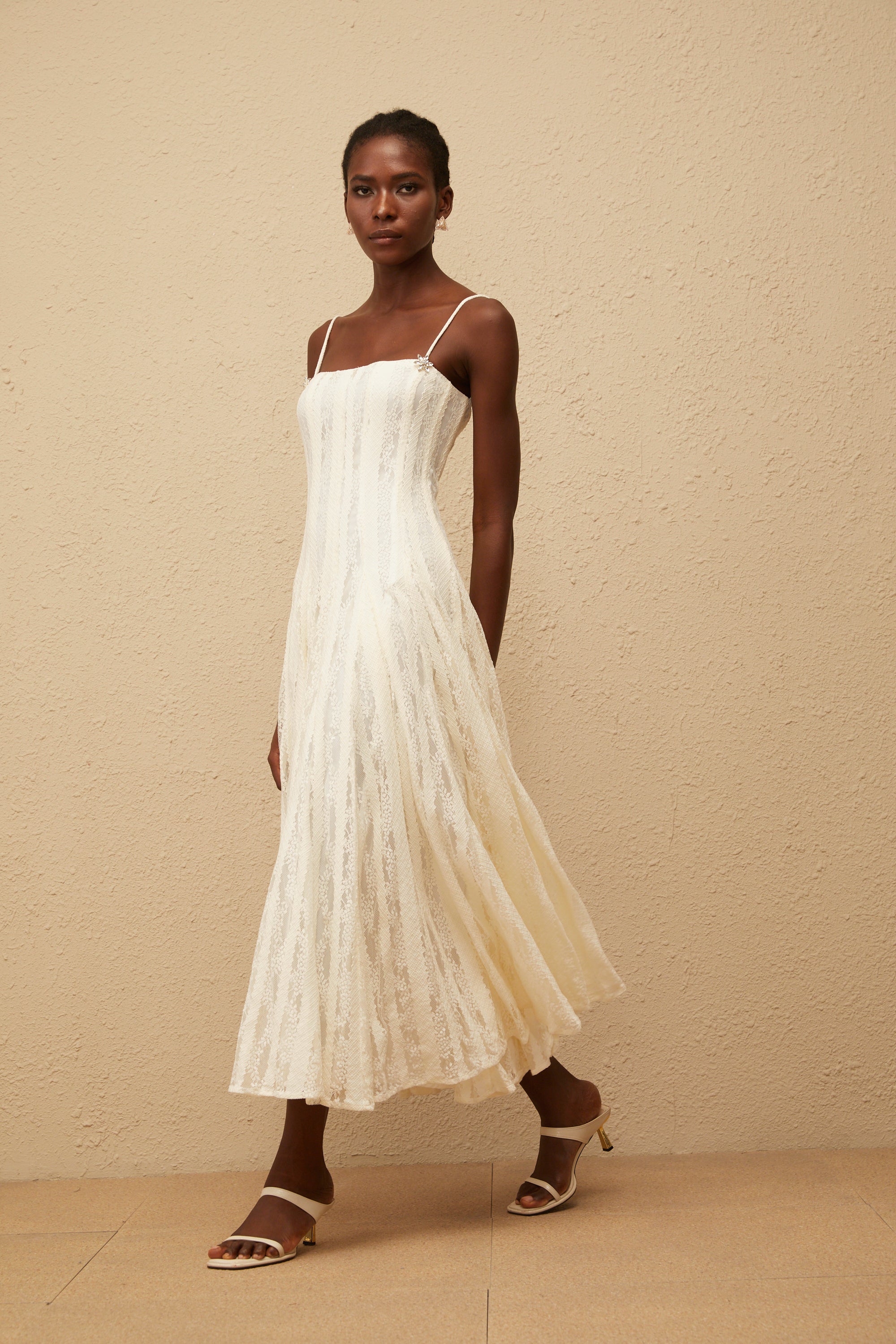 Coralie White Pleated Lace Midi Dress (Final Sale-US Only)