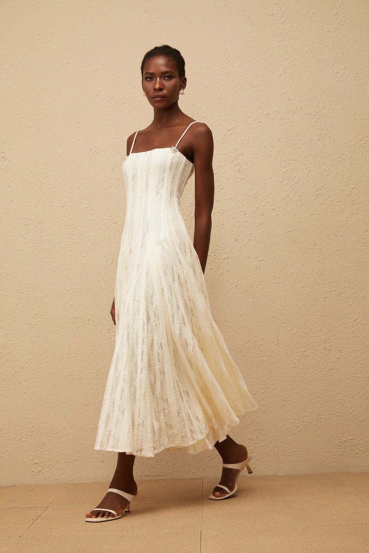 Coralie White Pleated Lace Midi Dress (Final Sale-US Only)