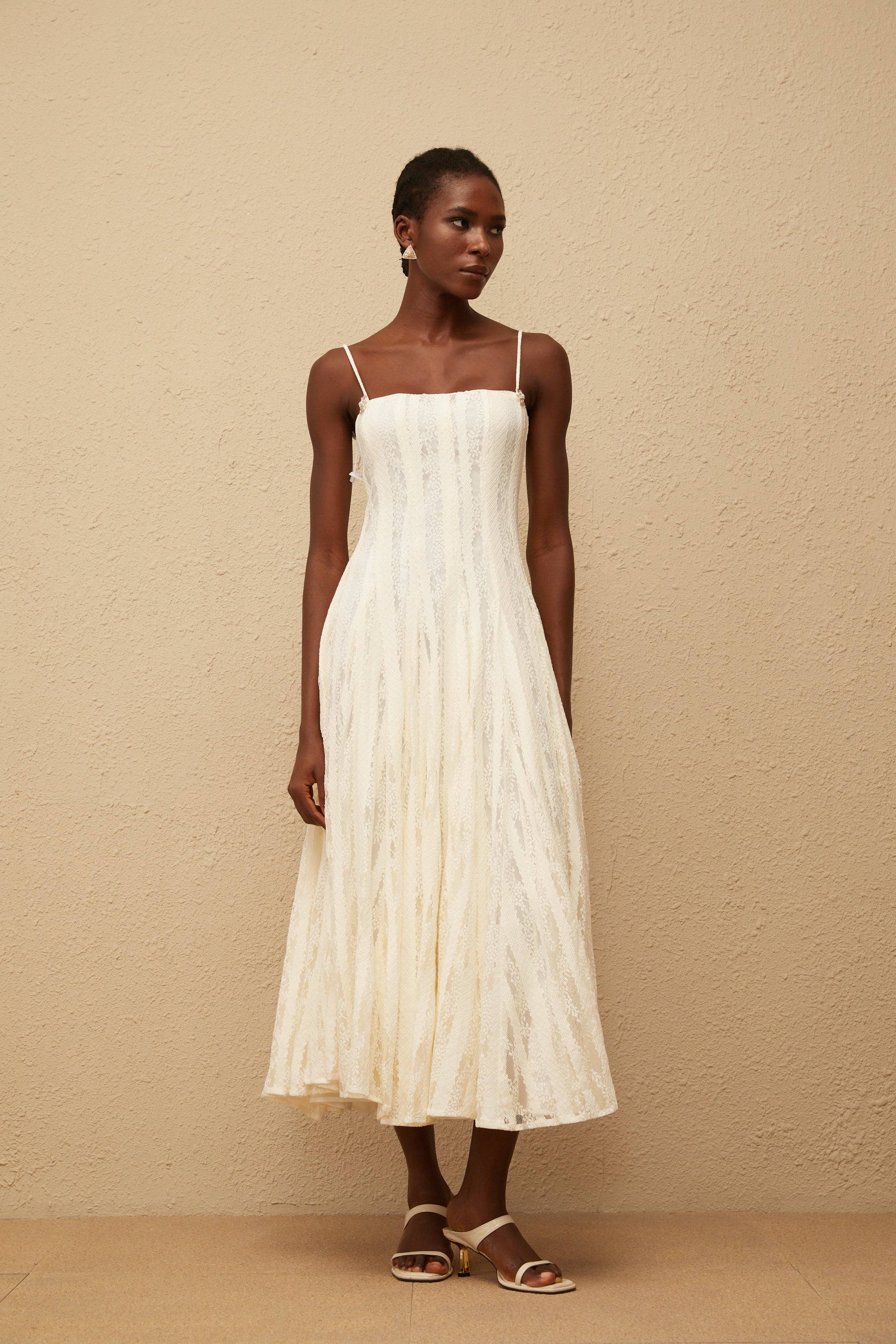 Coralie White Pleated Lace Midi Dress (Final Sale)