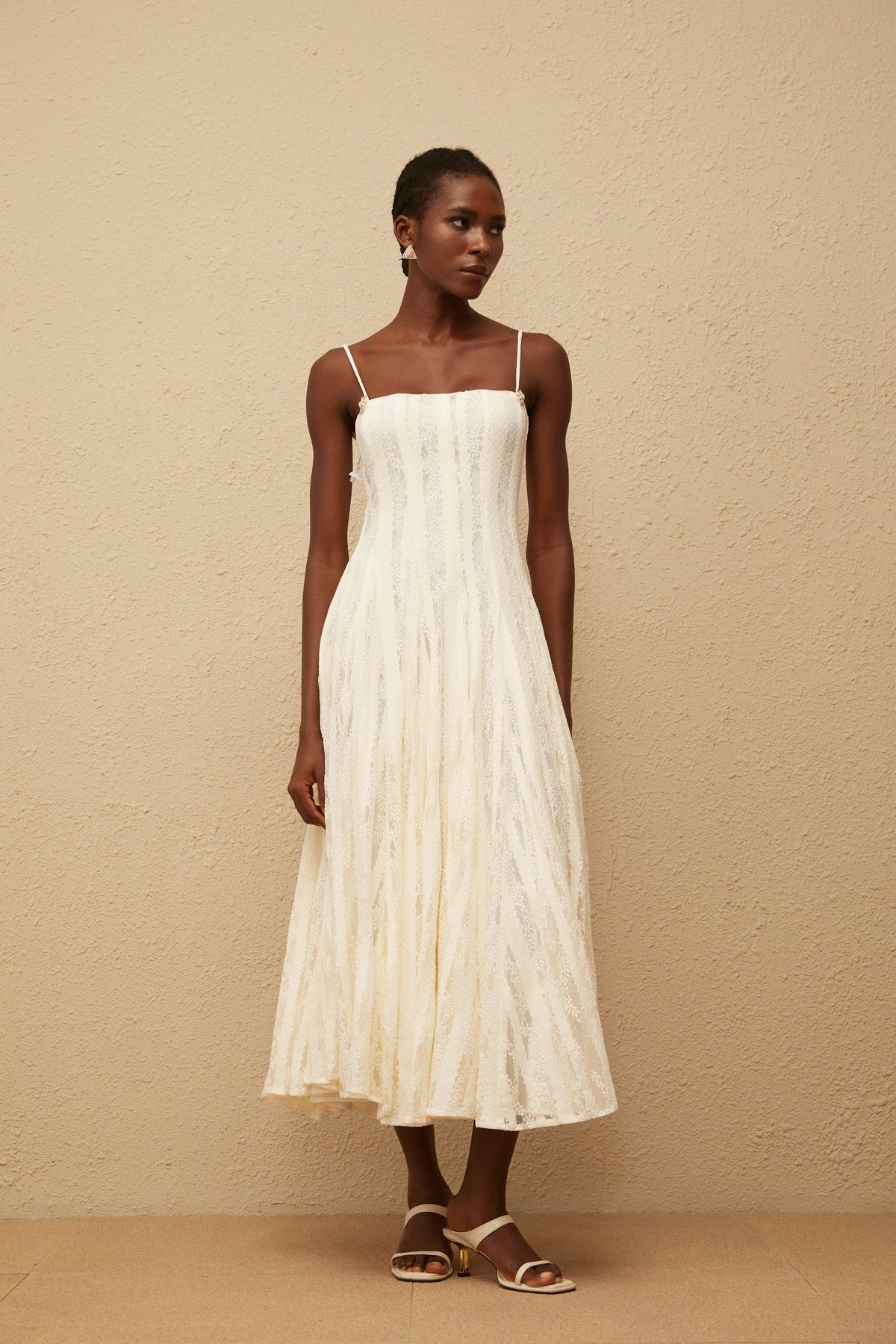 Coralie White Pleated Lace Midi Dress (Final Sale)