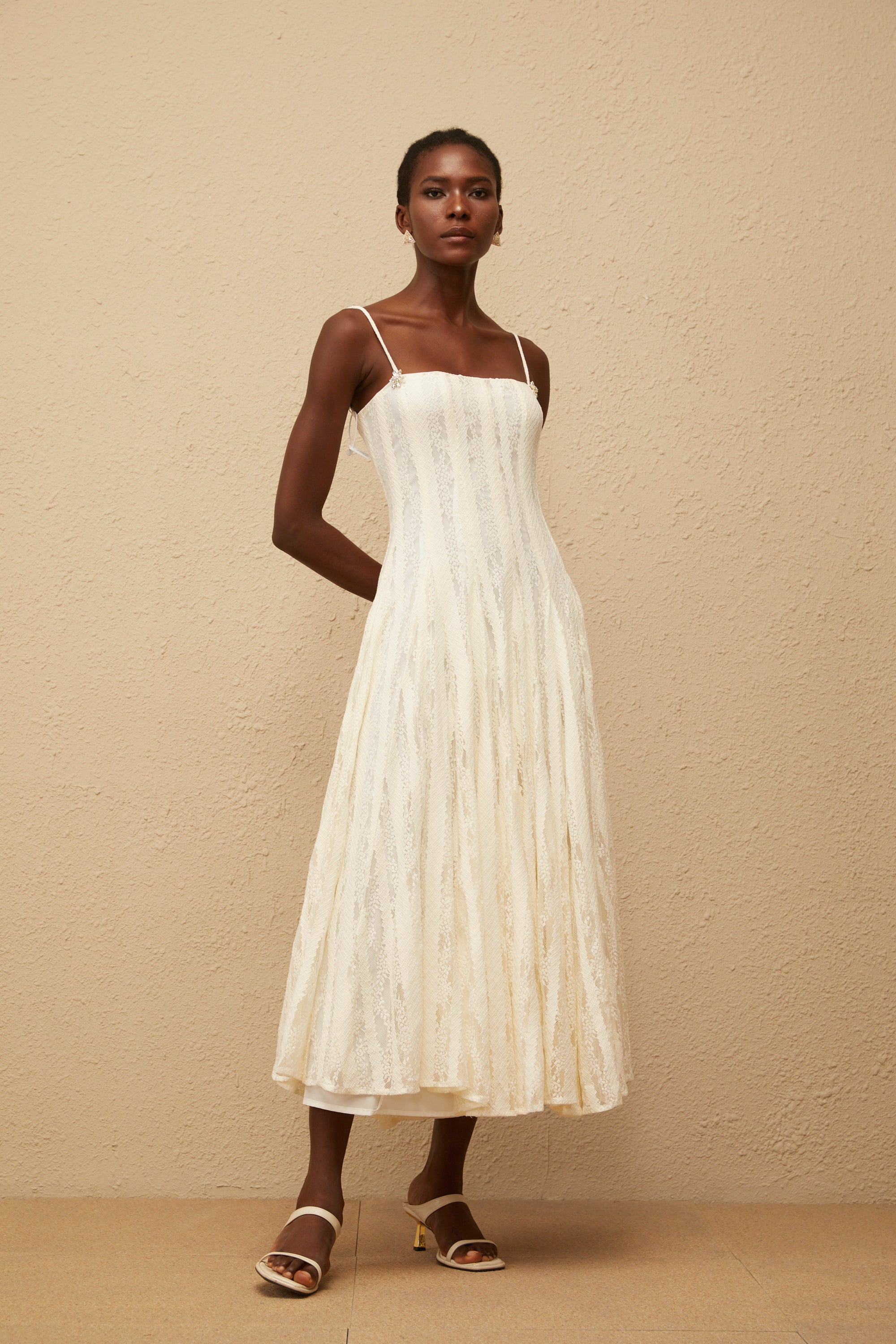 Coralie White Pleated Lace Midi Dress (Final Sale)