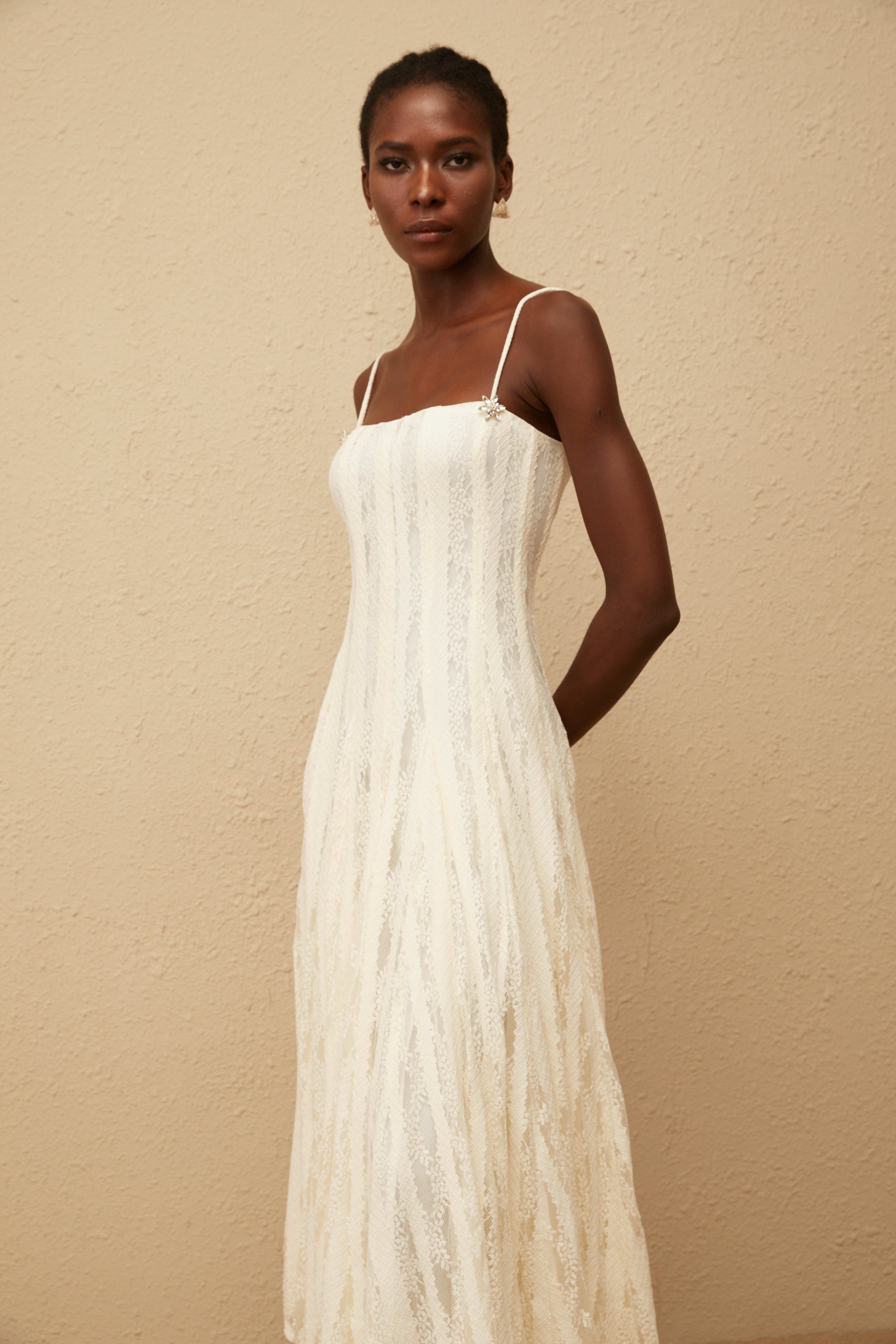 Coralie White Pleated Lace Midi Dress (Final Sale)