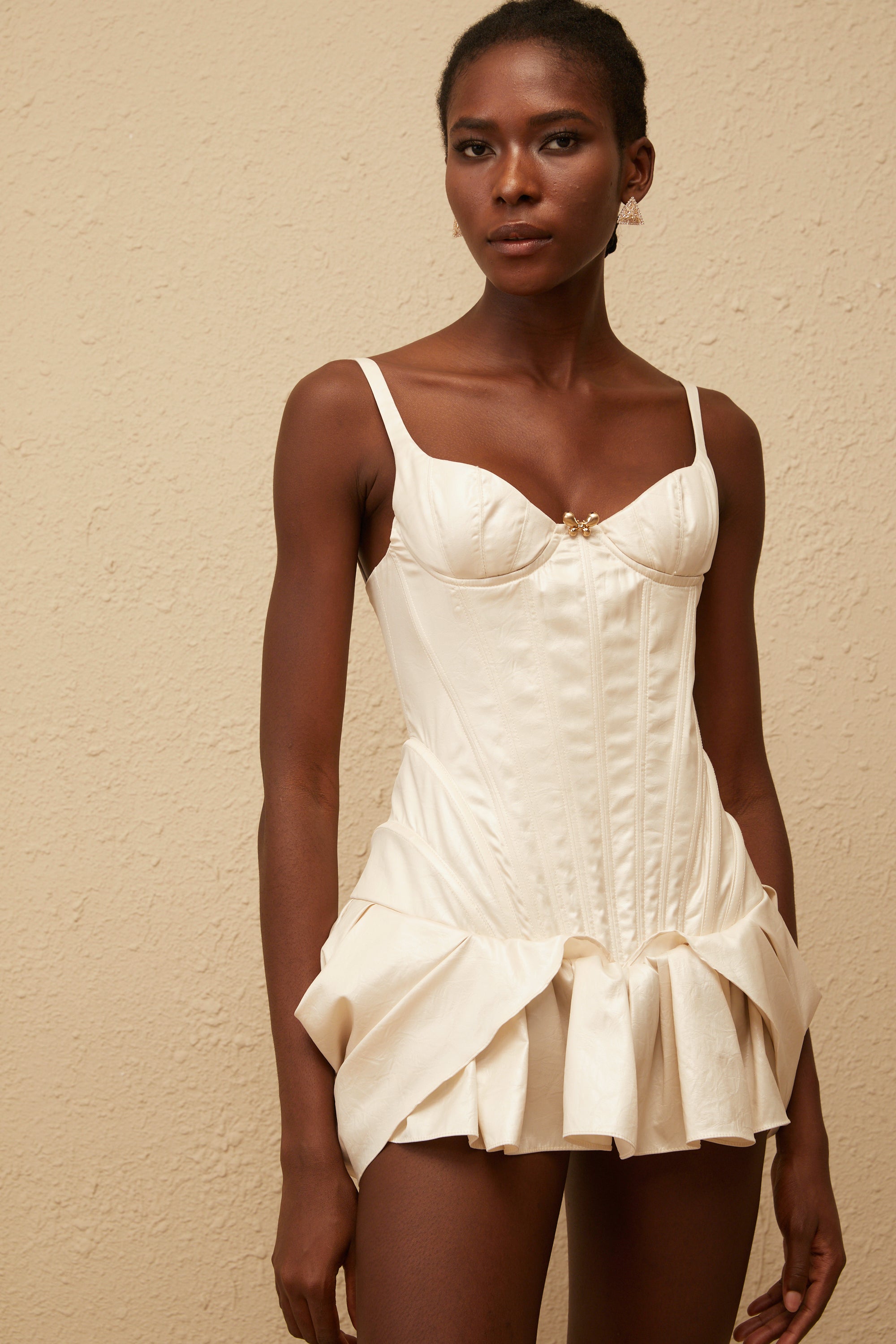 Léana White Ruffled Detail Bustier Mini Dress (Final Sale-US Only)