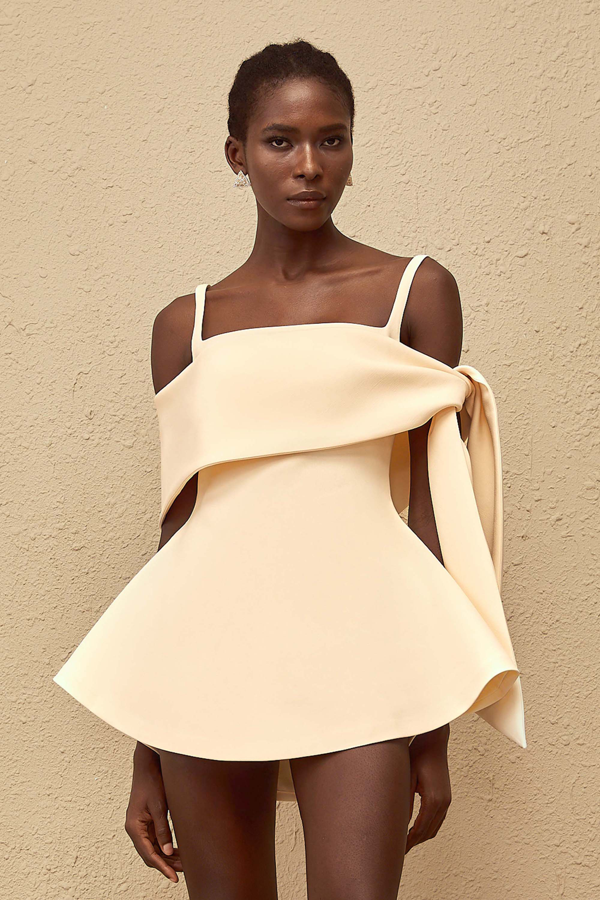 Garance Cream White Self Tie Flared Mini Dress (Final Sale)