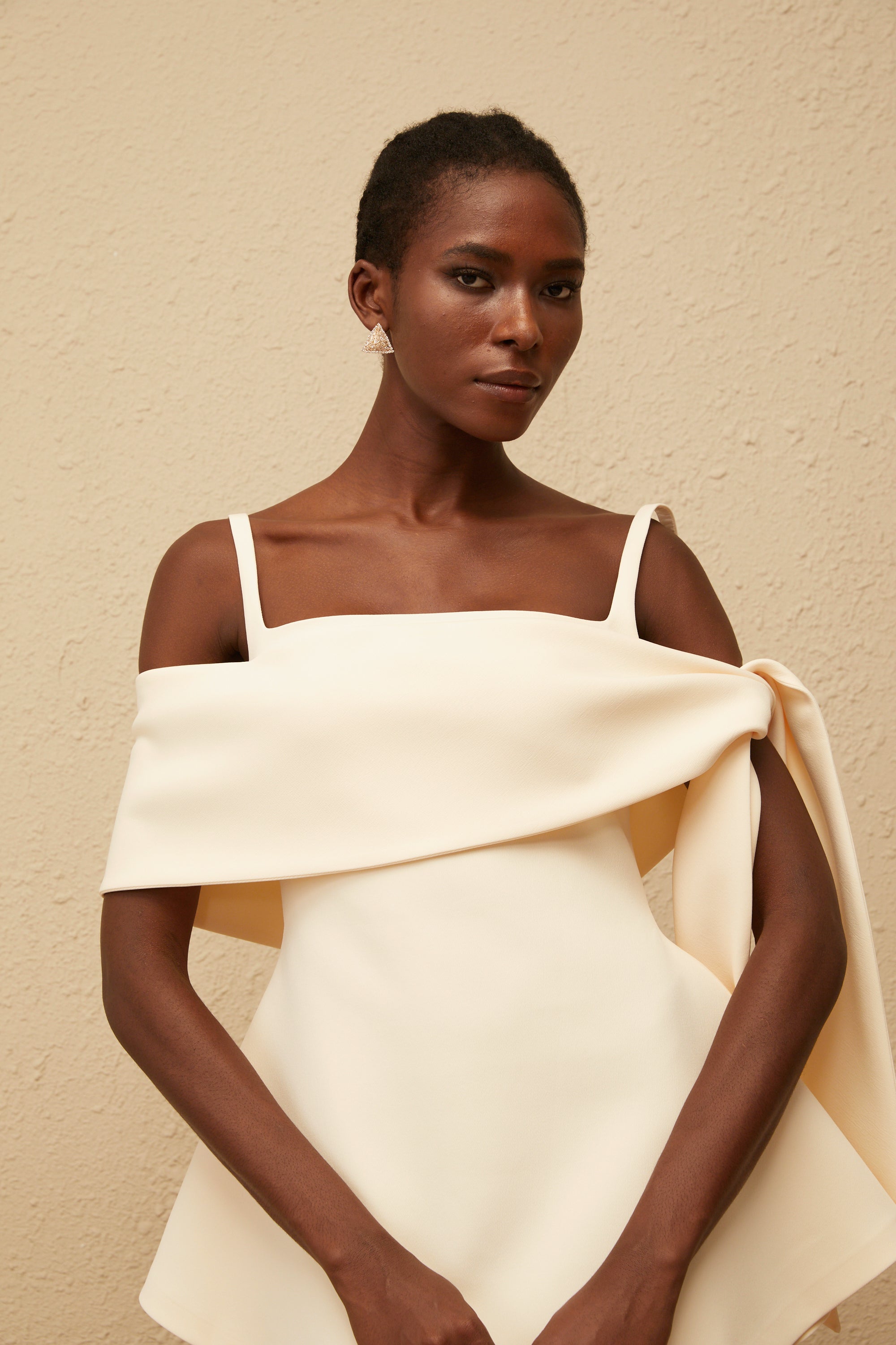 Garance Cream White Self Tie Flared Mini Dress (Final Sale)
