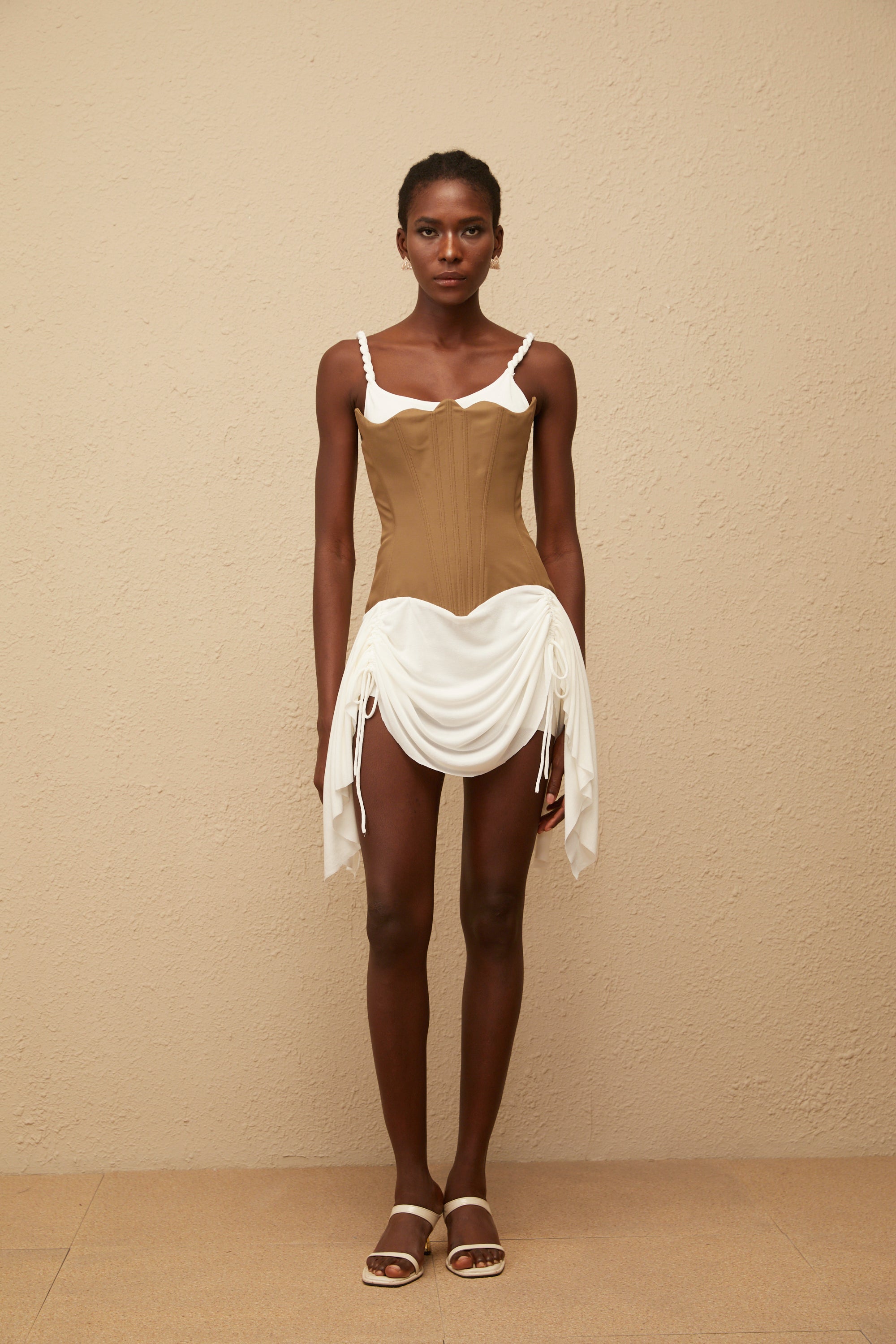 Yasmine Brown Bustier Panel Mini Dress