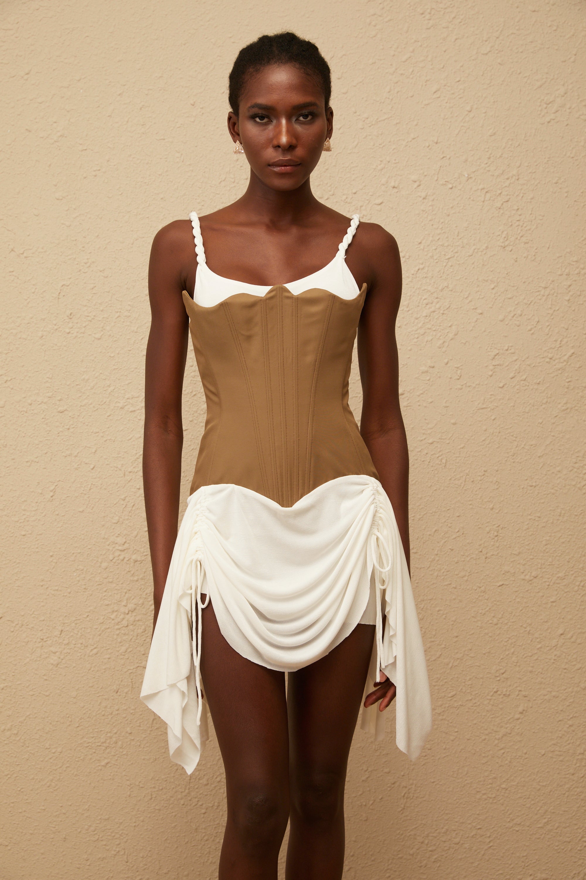 Yasmine Brown Bustier Panel Mini Dress