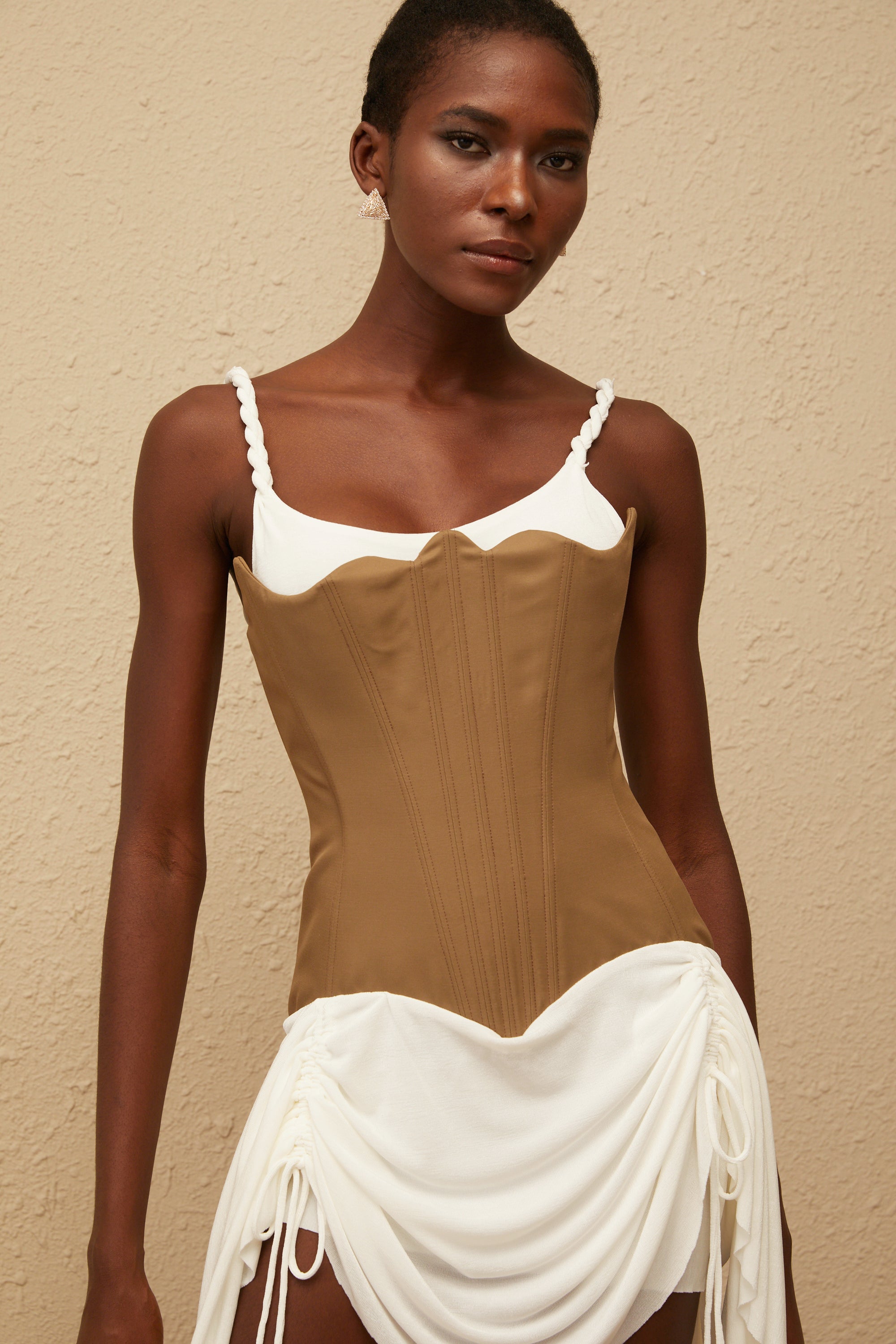 Yasmine Brown Bustier Panel Mini Dress