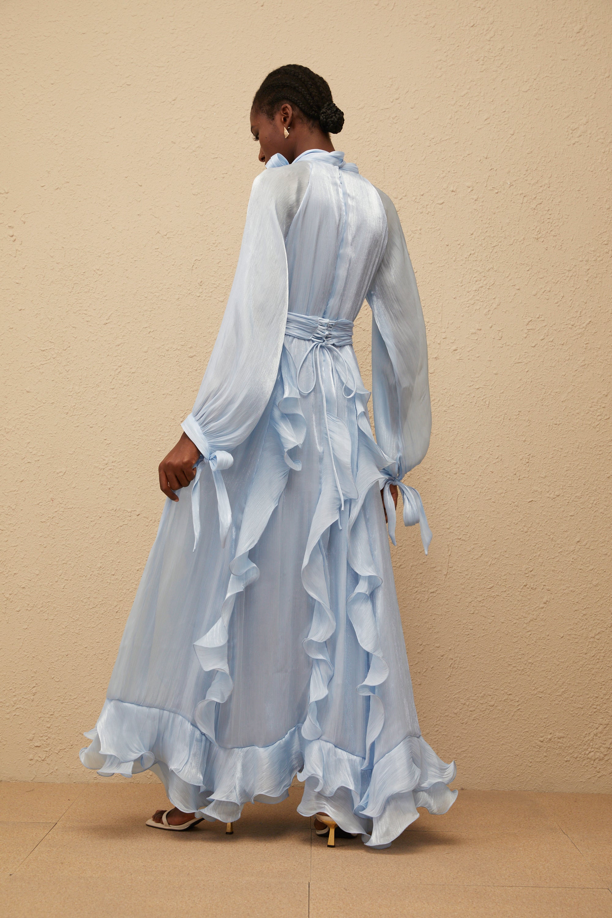 Nanette Blue Glossy Pleated Maxi Dress (Final Sale-US Only)