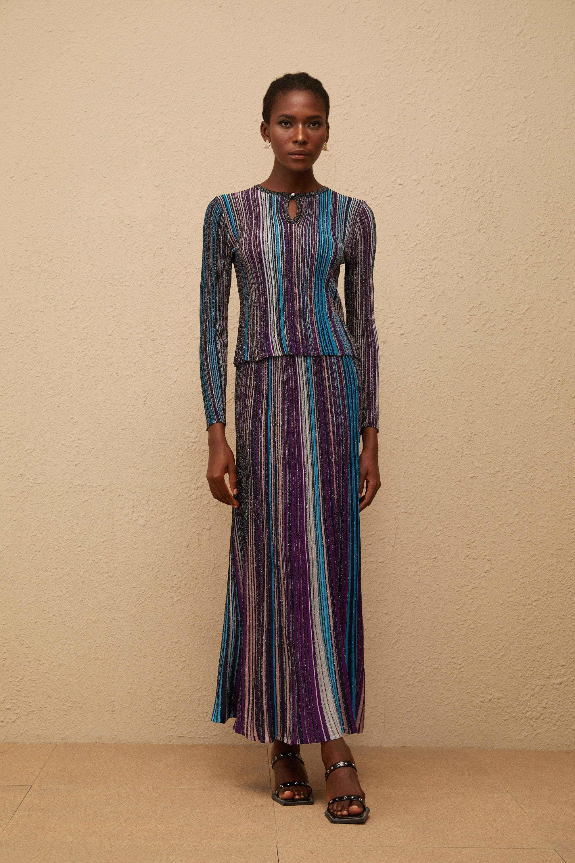 Aphrodite Blue Glitter Pleated Knit Matching Set