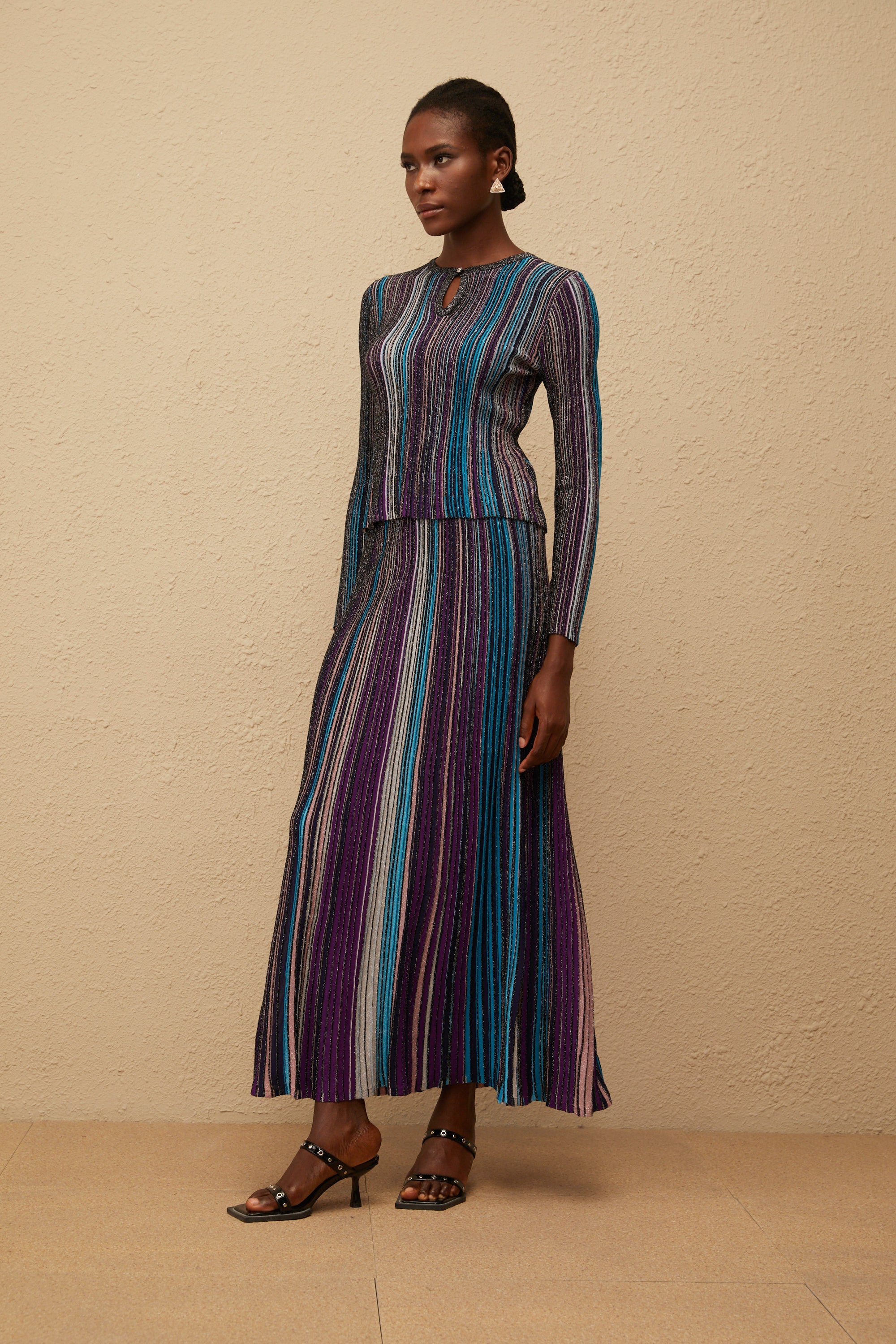 Aphrodite Blue Glitter Pleated Knit Matching Set