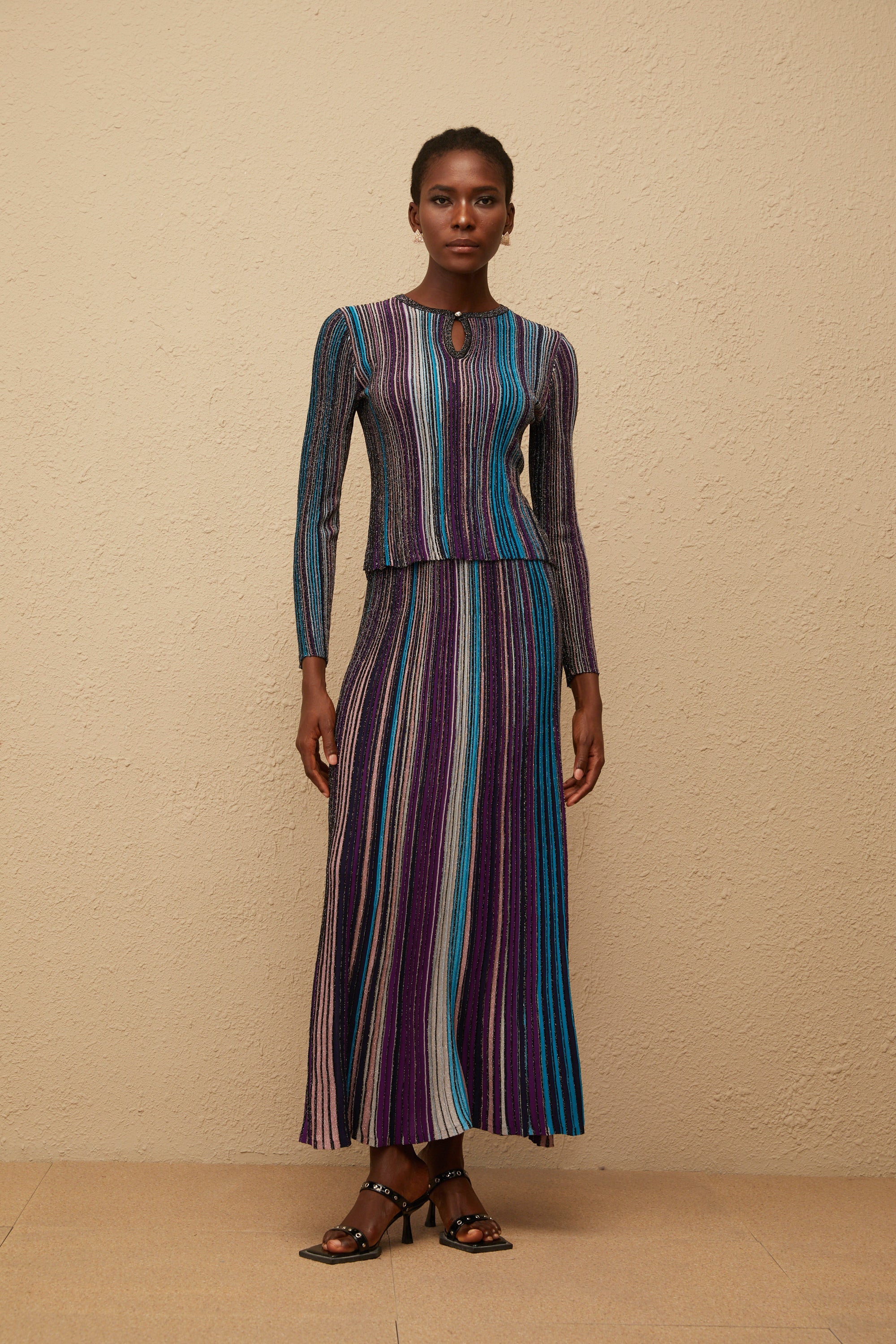 Aphrodite Blue Glitter Pleated Knit Matching Set
