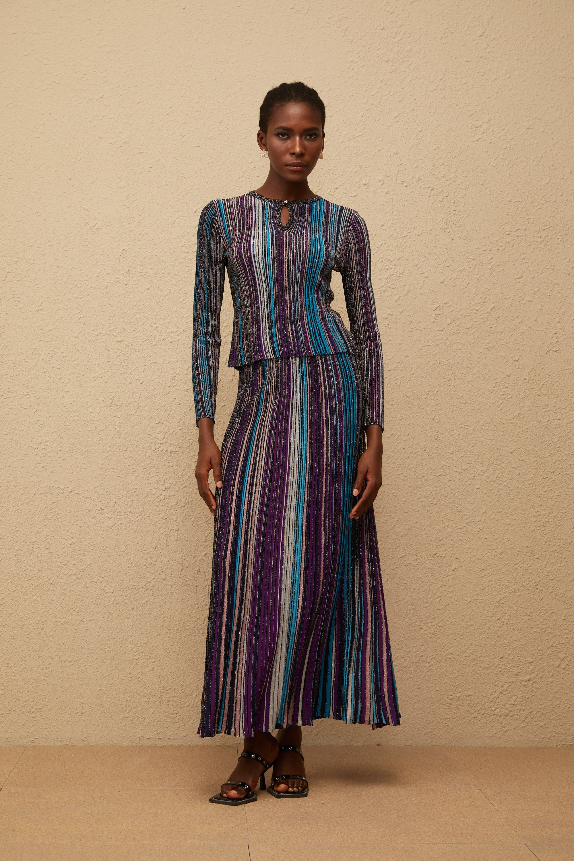Aphrodite Blue Glitter Pleated Knit Matching Set