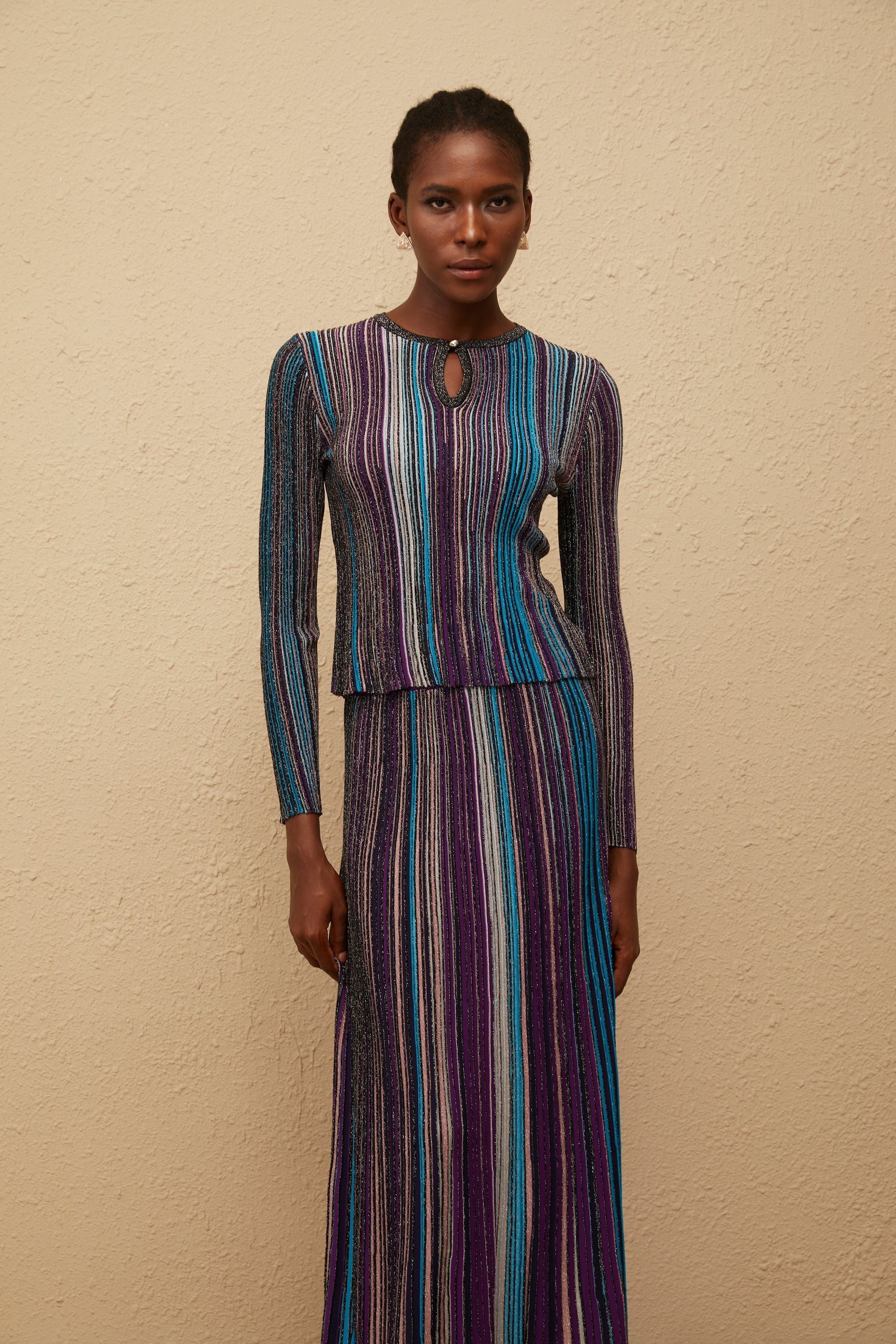 Aphrodite Blue Glitter Pleated Knit Matching Set