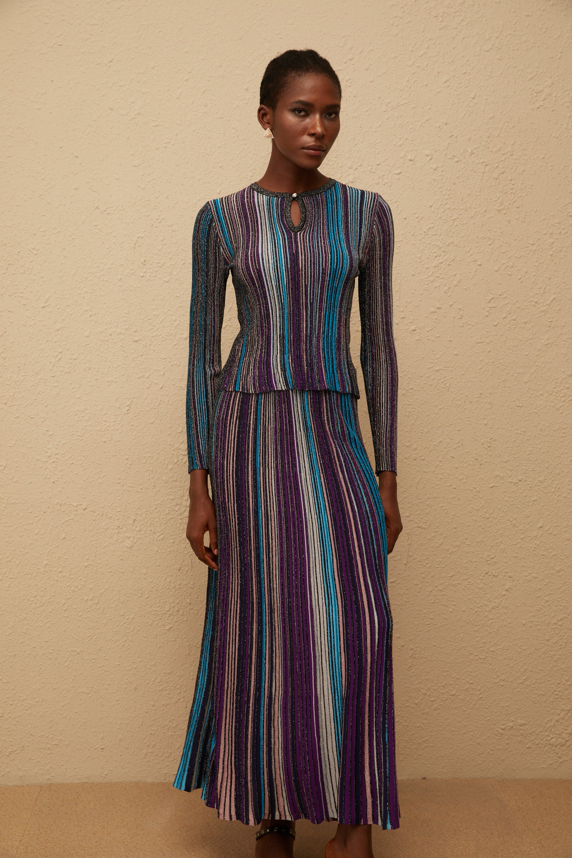 Aphrodite Blue Glitter Pleated Knit Matching Set