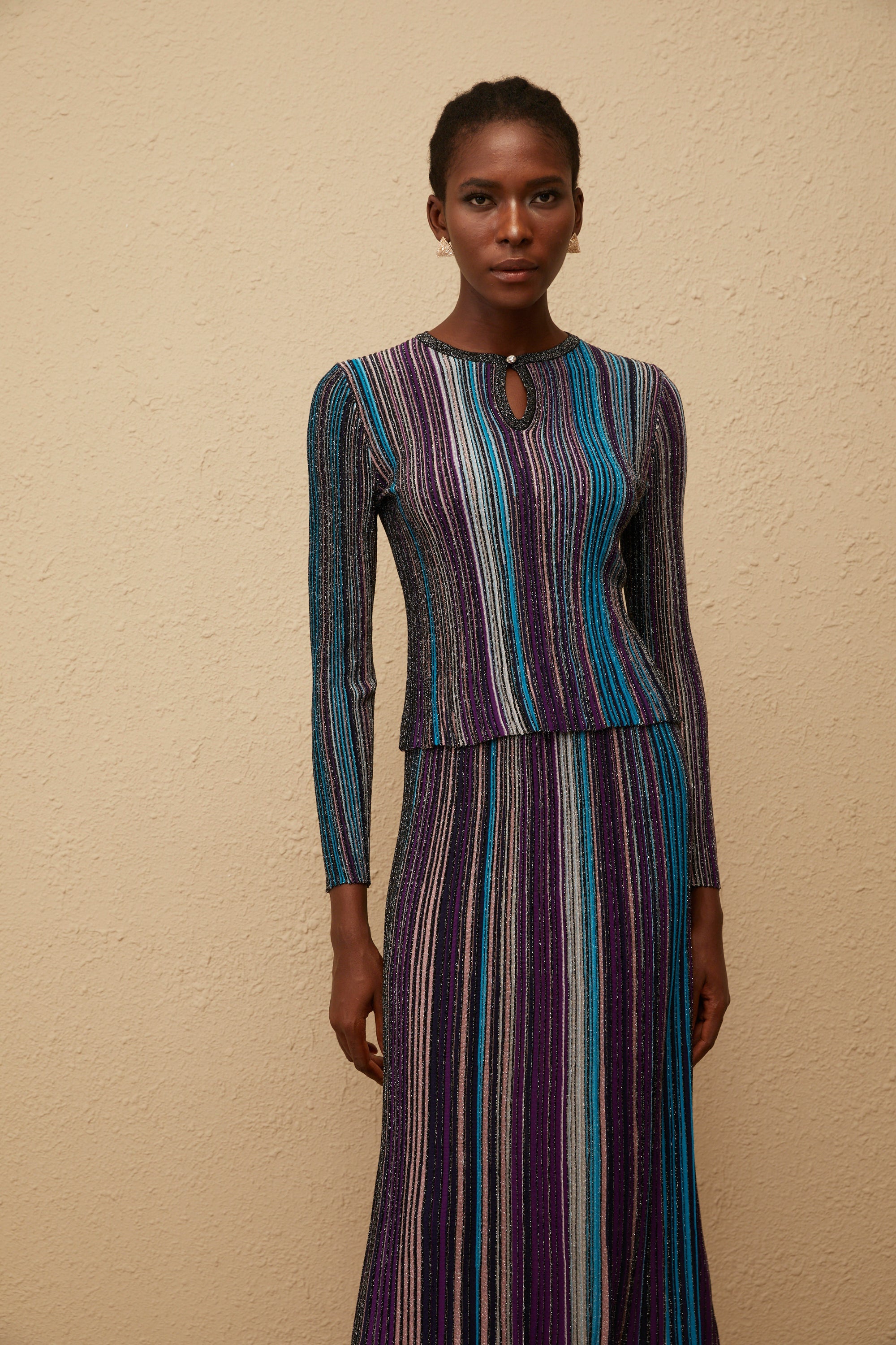 Aphrodite Blue Glitter Pleated Knit Matching Set