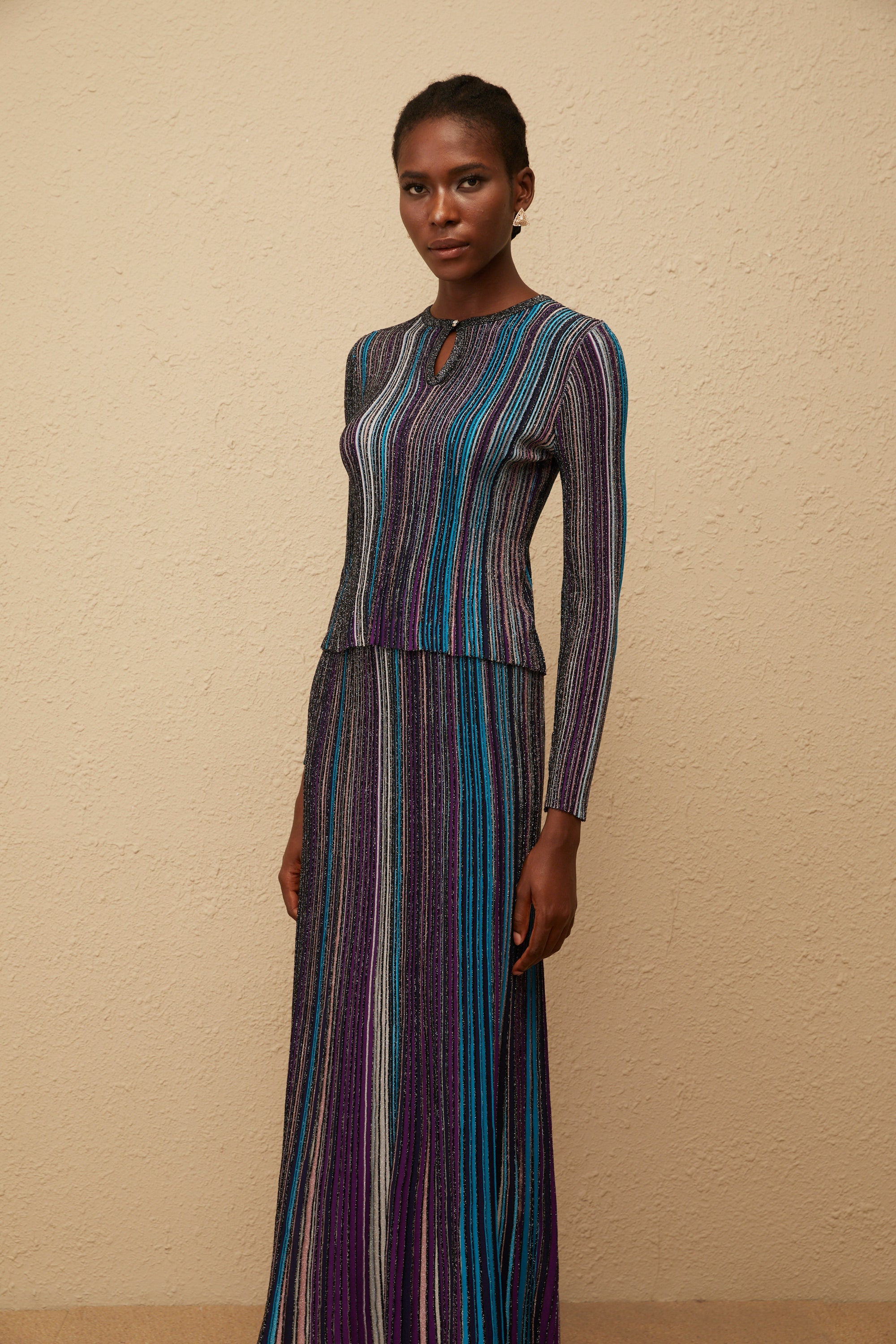 Aphrodite Blue Glitter Pleated Knit Matching Set