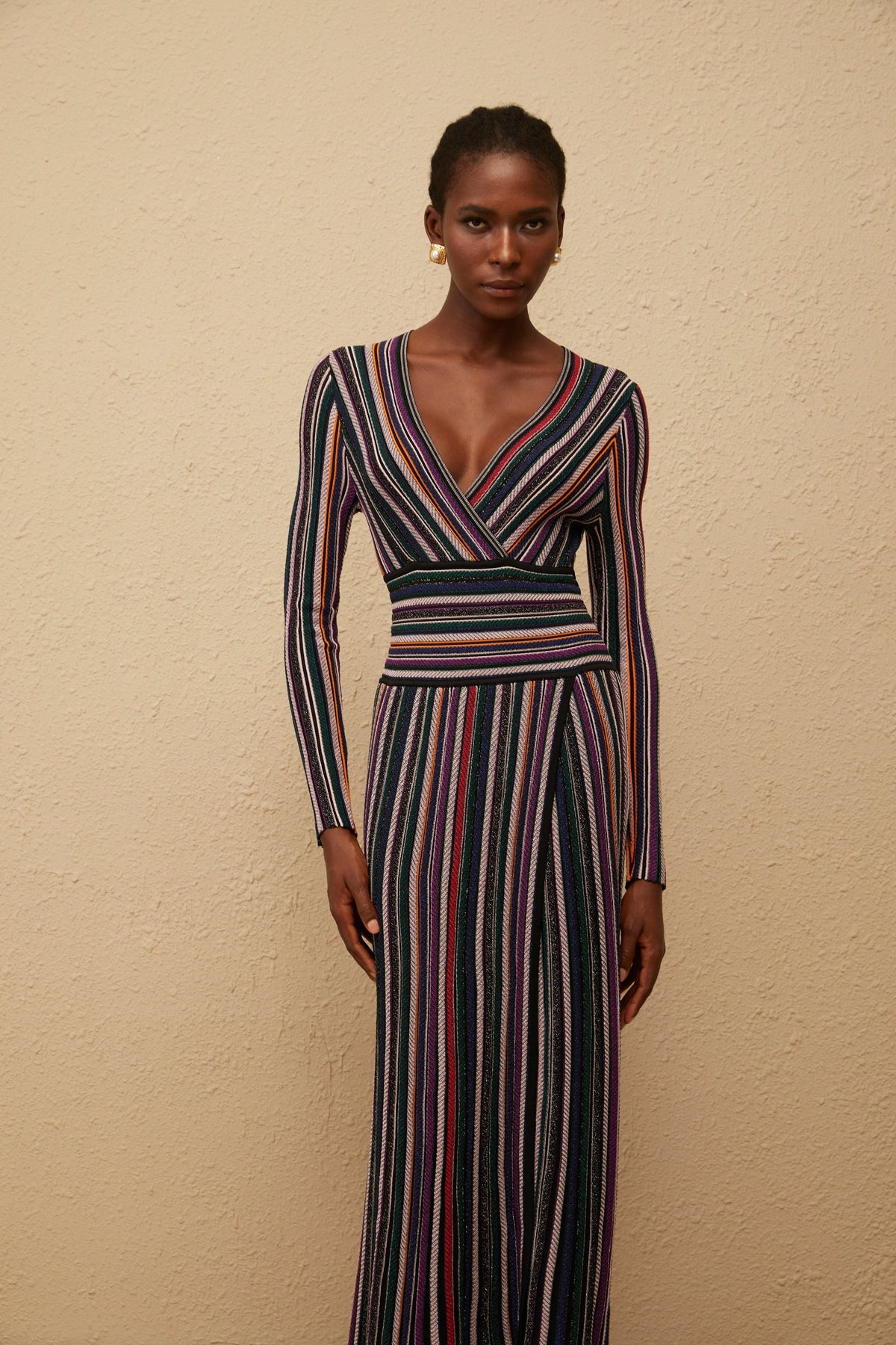 Phoebe Black Vertical Stripe Knit Maxi Dress