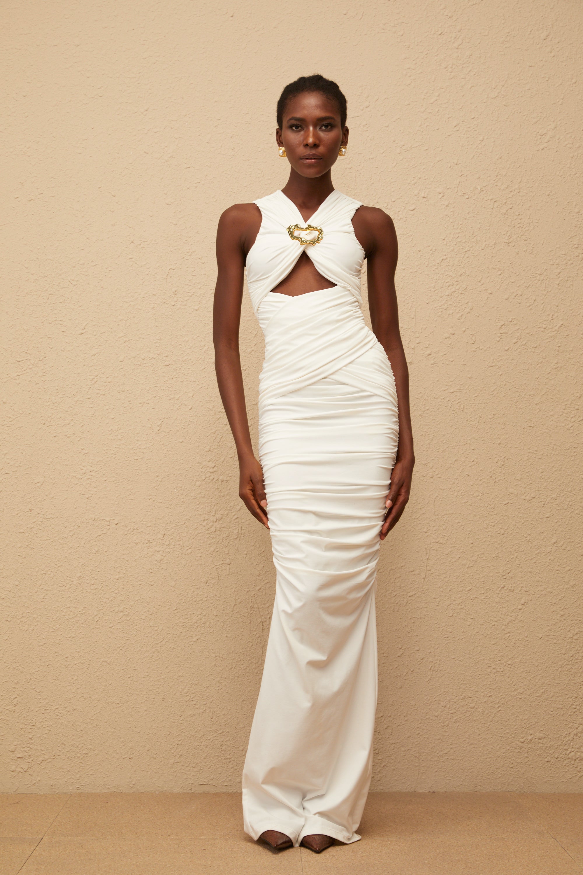 Capucine White Ruched Corset Maxi Dress (Final Sale-US Only)