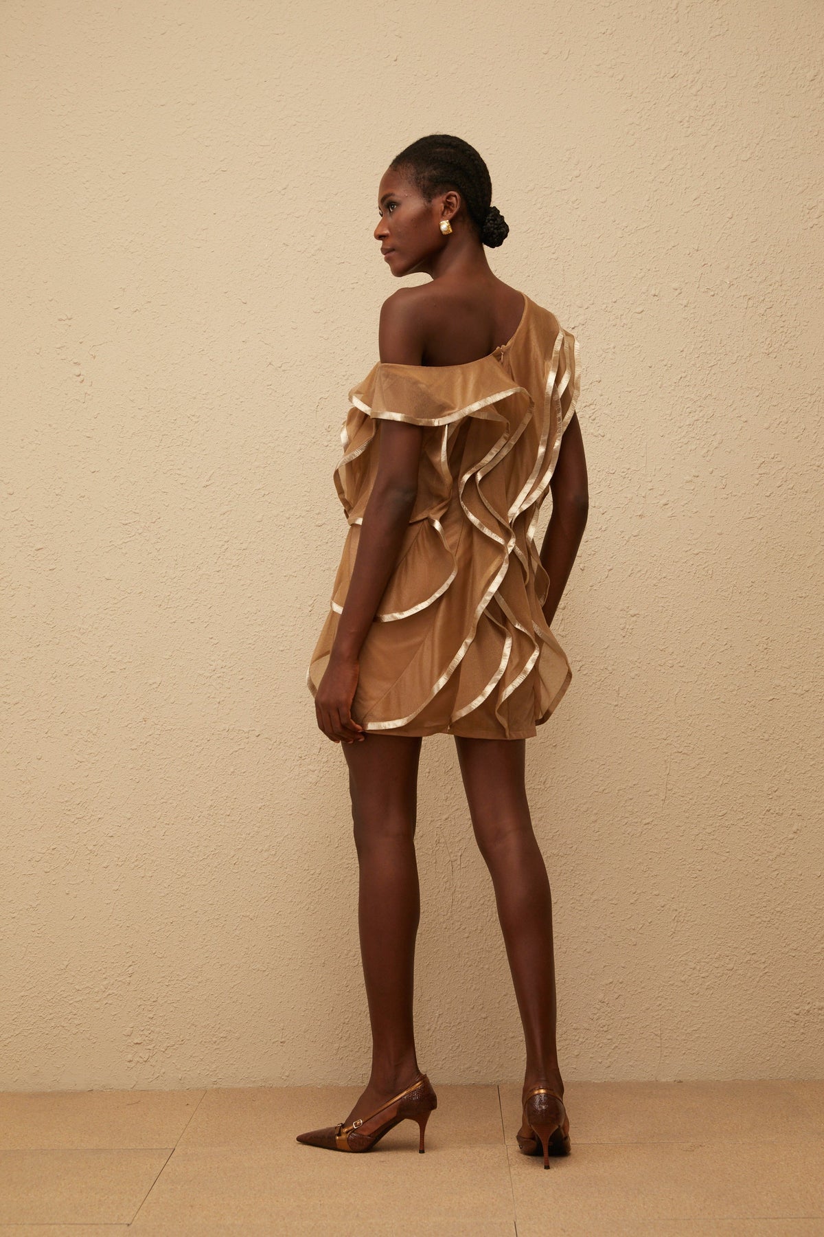 Alchimie Brown Ruffled Tulle Mini Dress (Final Sale)