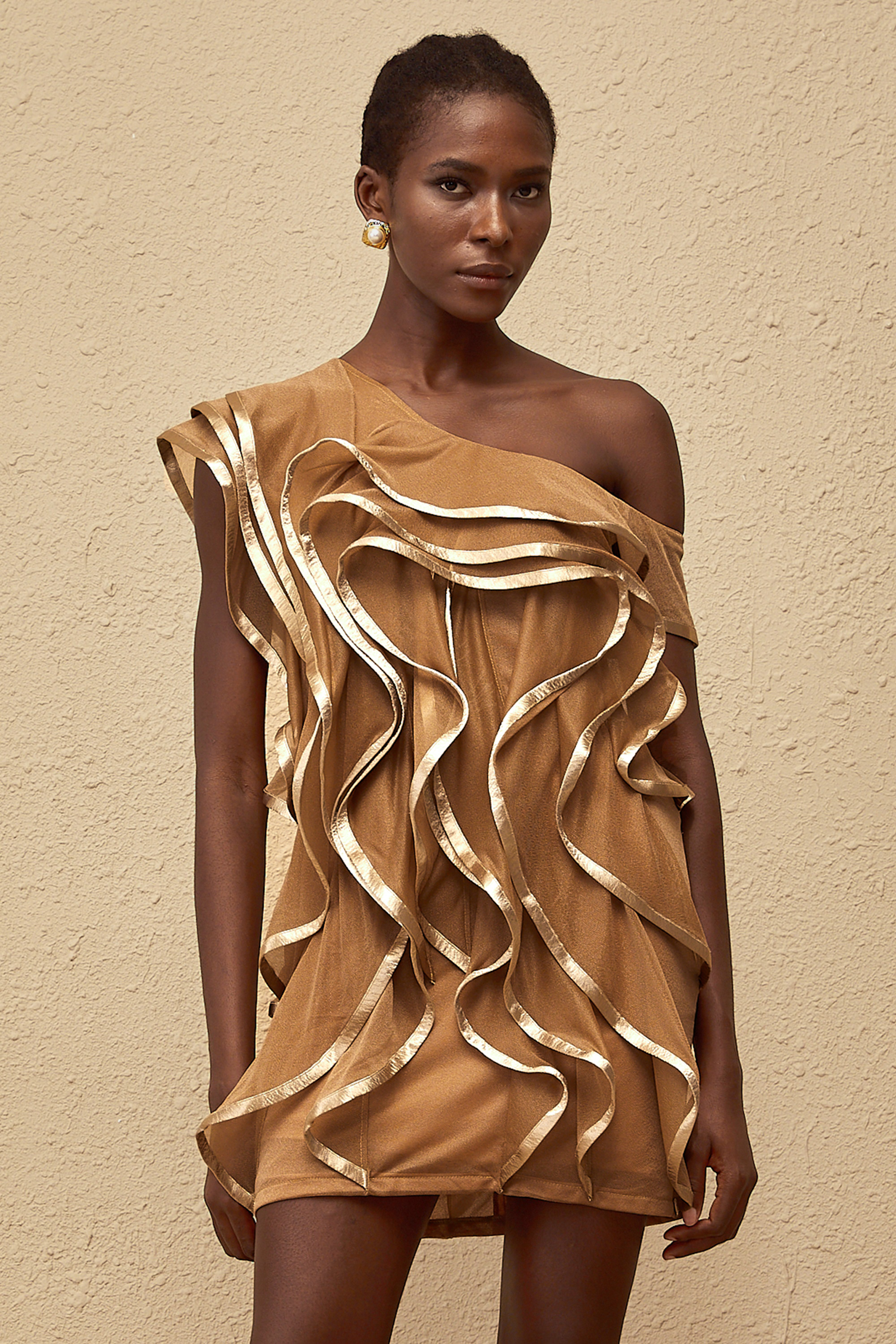 Alchimie Brown Ruffled Tulle Mini Dress (Final Sale)