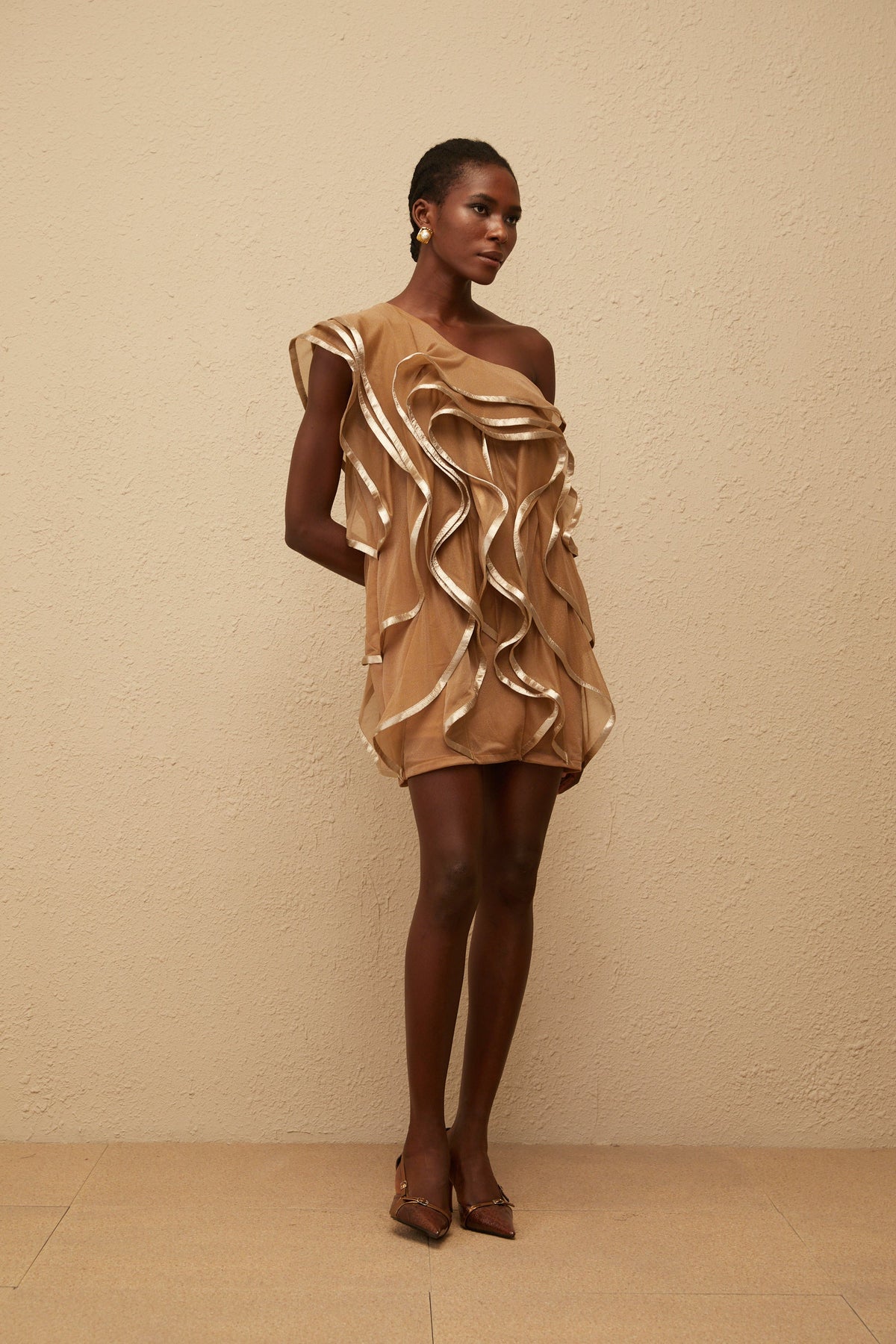 Alchimie Brown Ruffled Tulle Mini Dress (Final Sale)