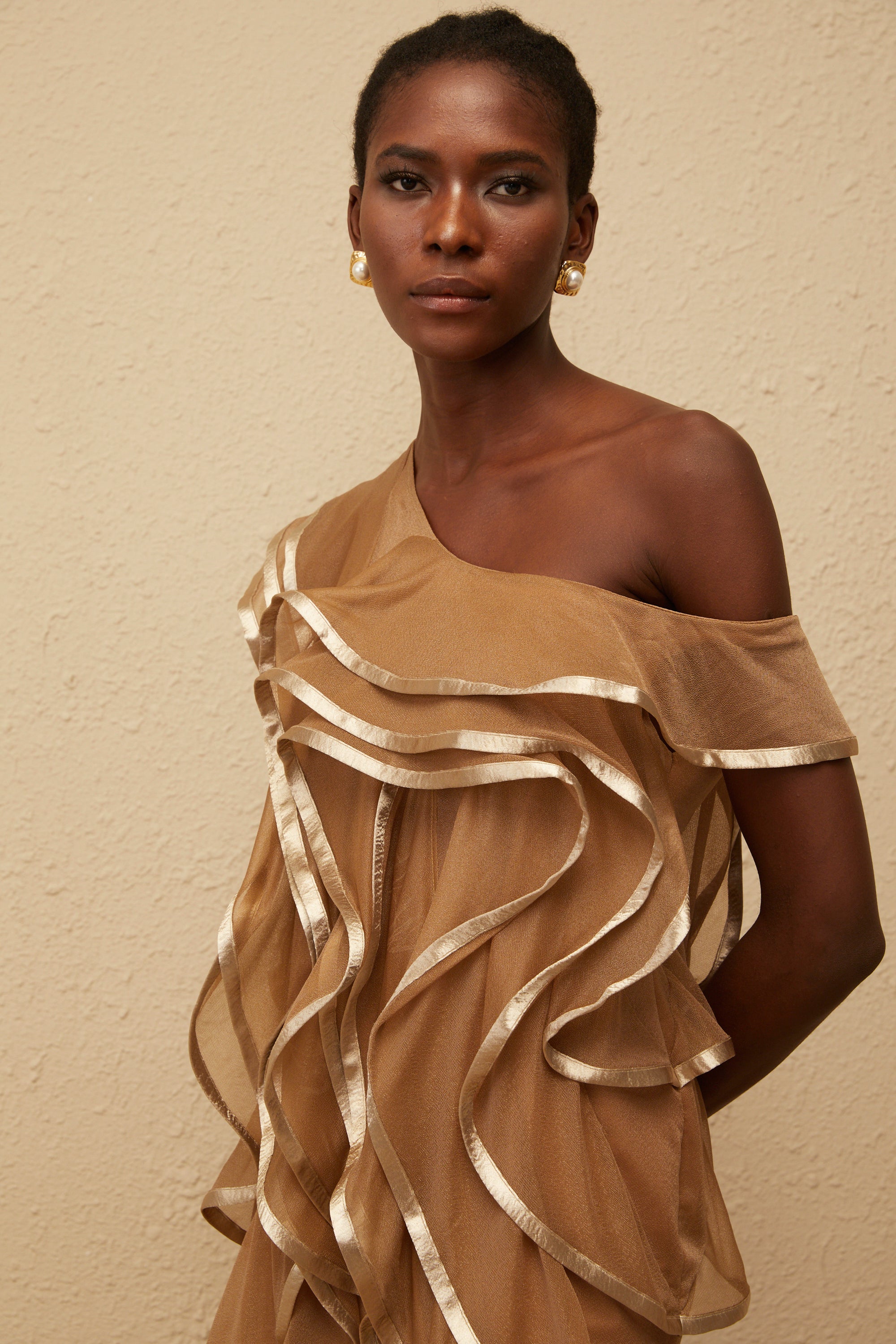 Alchimie Brown Ruffled Tulle Mini Dress (Final Sale)